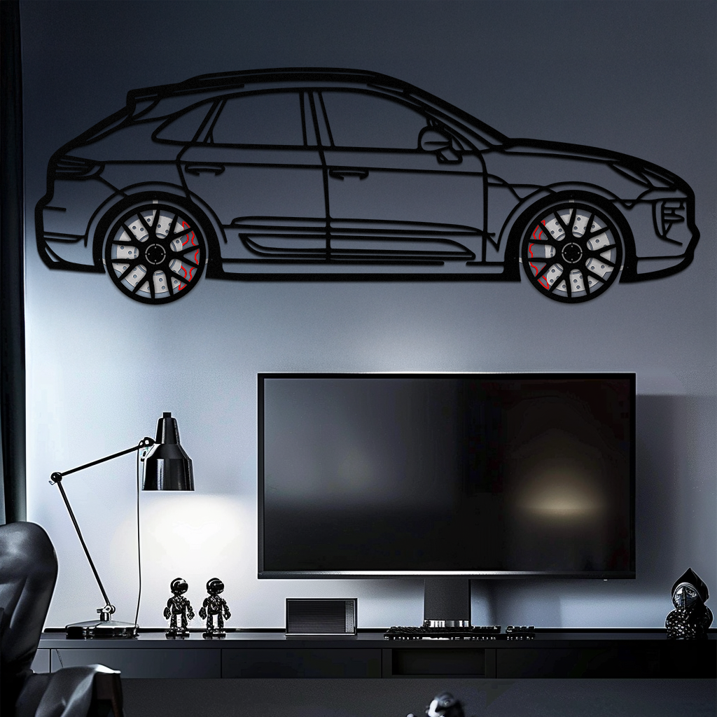 Porsche Macan GTS 95B Metal Wall Art – Luxury Performance SUV Silhouette with Rotating Wheels-KAFMEKA065 by Enova Art