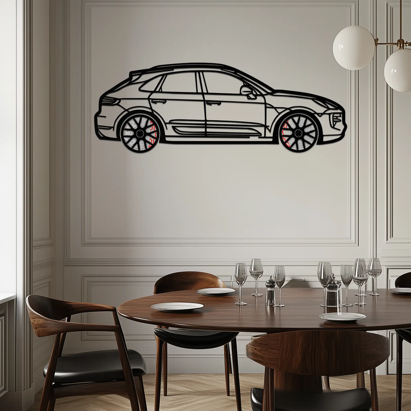 Porsche Macan GTS 95B Metal Wall Art – Luxury Performance SUV Silhouette with Rotating Wheels-KAFMEKA065 by Enova Art