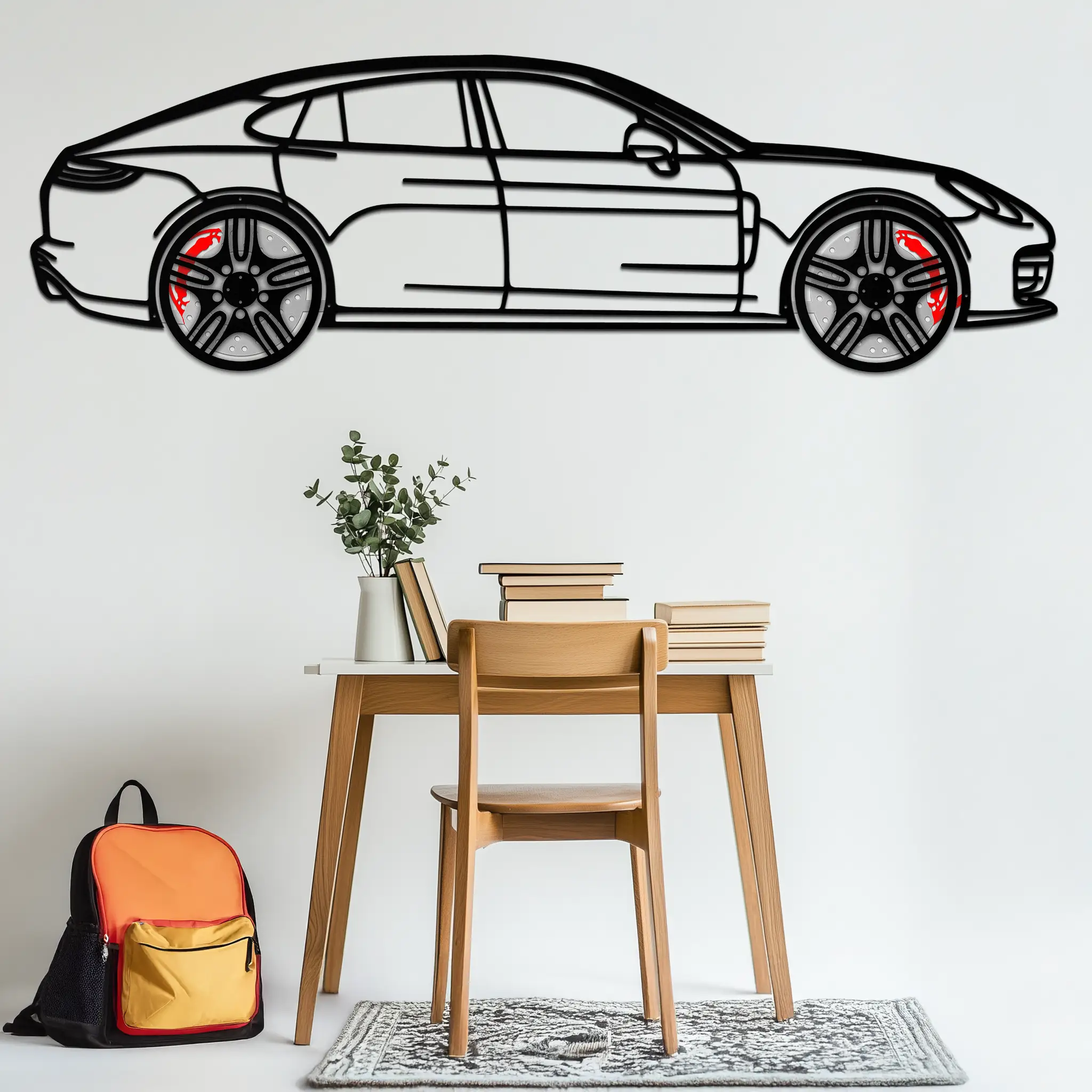 Porsche Taycan Turbo Cross Metal Wall Art – Electric Performance Silhouette with Rotating Wheels-KAFMEKA067 by Enova Art