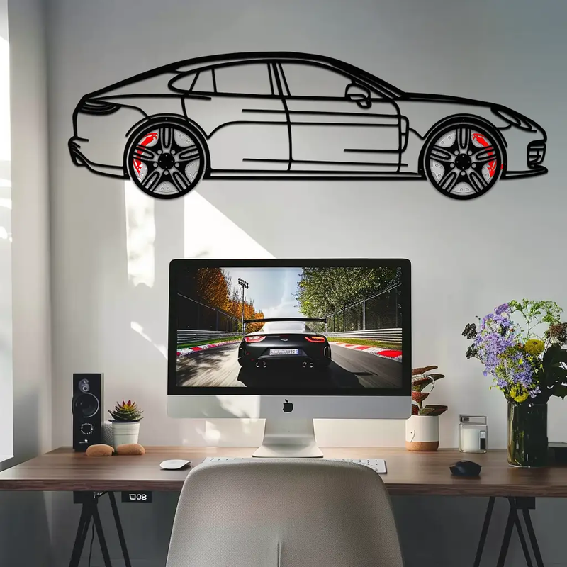 Porsche Taycan Turbo Cross Metal Wall Art – Electric Performance Silhouette with Rotating Wheels-KAFMEKA067 by Enova Art