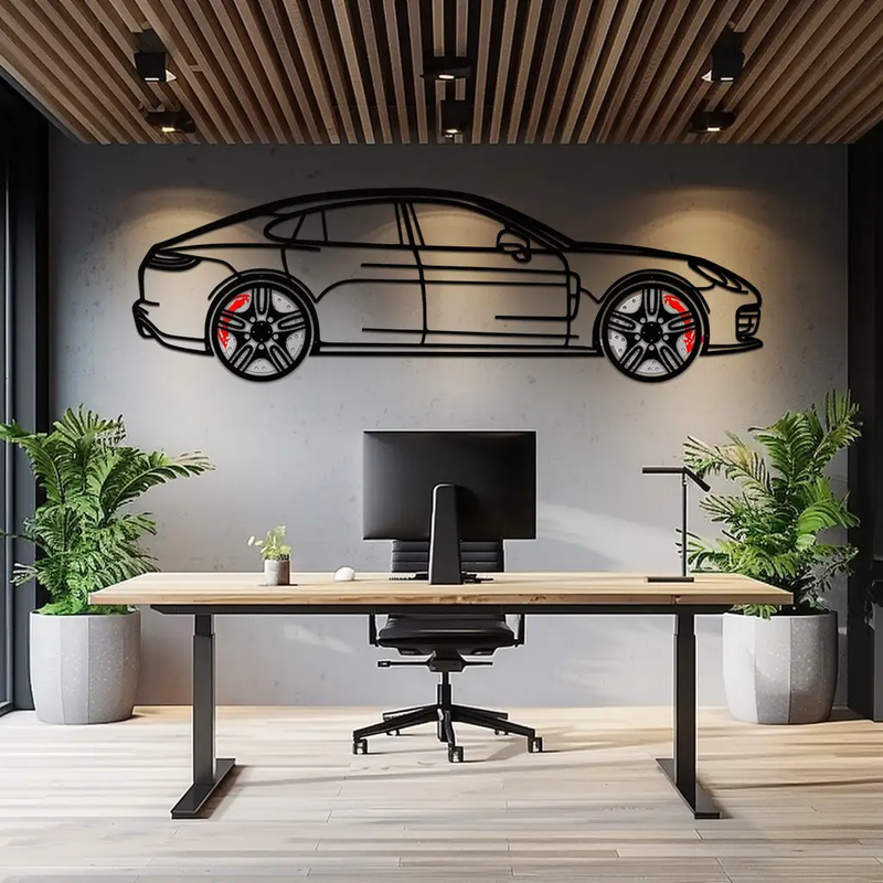 Porsche Taycan Turbo Cross Metal Wall Art – Electric Performance Silhouette with Rotating Wheels-KAFMEKA067 by Enova Art