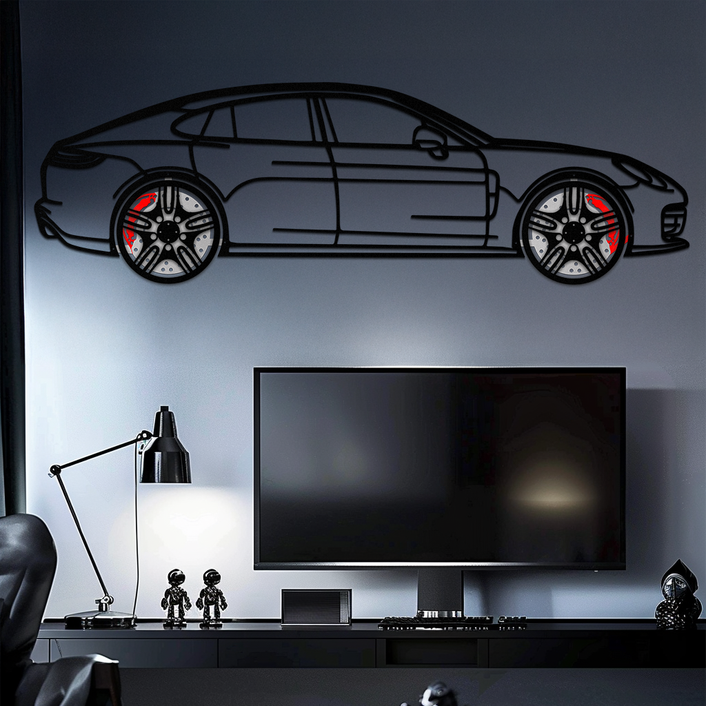 Porsche Taycan Turbo Cross Metal Wall Art – Electric Performance Silhouette with Rotating Wheels-KAFMEKA067 by Enova Art
