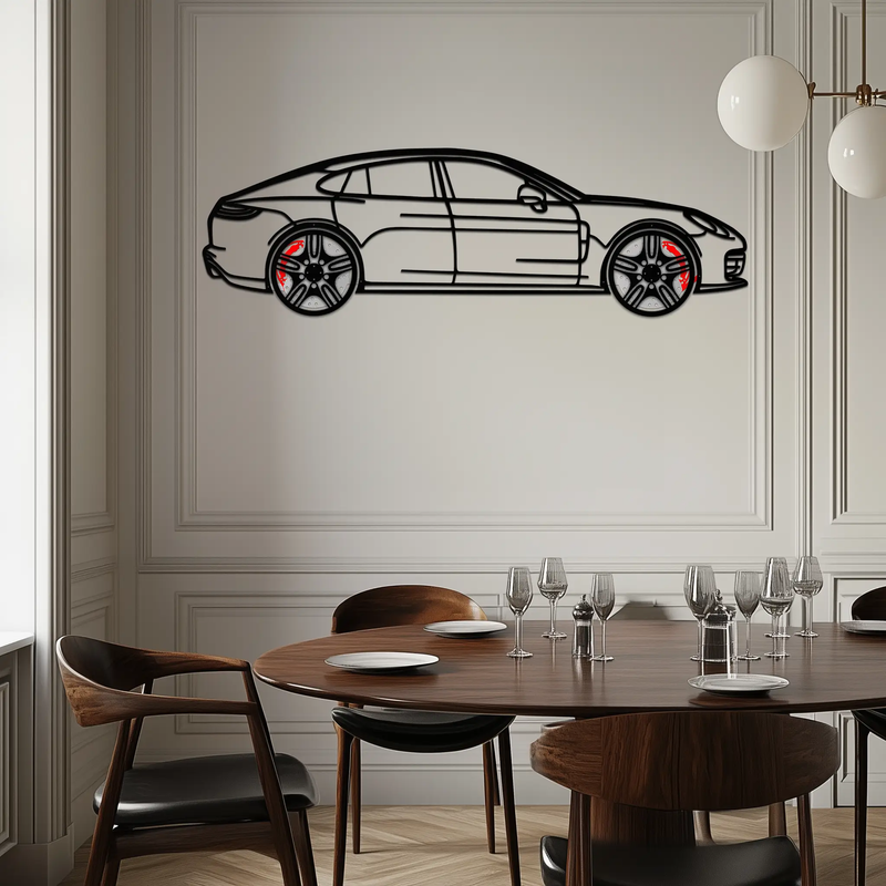 Porsche Panamera GTS 2023 Metal Wall Art – Luxury Sport Sedan Silhouette with Rotating Wheels-KAFMEKA066 by Enova Art