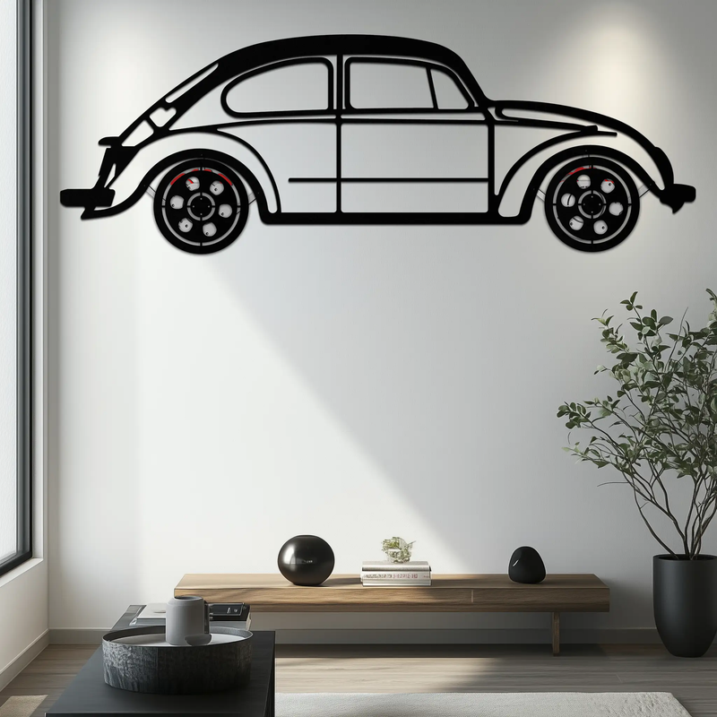 Volkswagen Beetle “Tosbiq” Metal Wall Art – Classic Bug Silhouette with Rotating Wheels-KAFMEKA068 by Enova Art