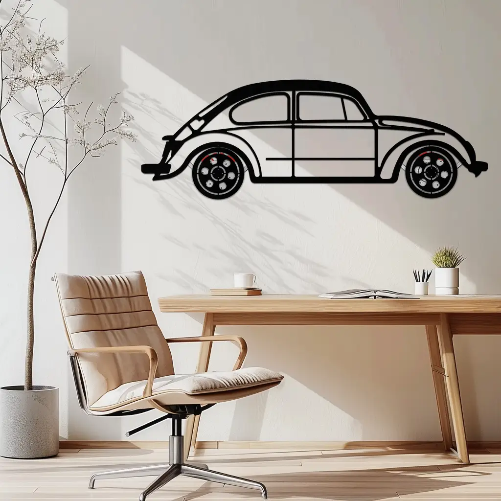 Volkswagen Beetle “Tosbiq” Metal Wall Art – Classic Bug Silhouette with Rotating Wheels-KAFMEKA068 by Enova Art
