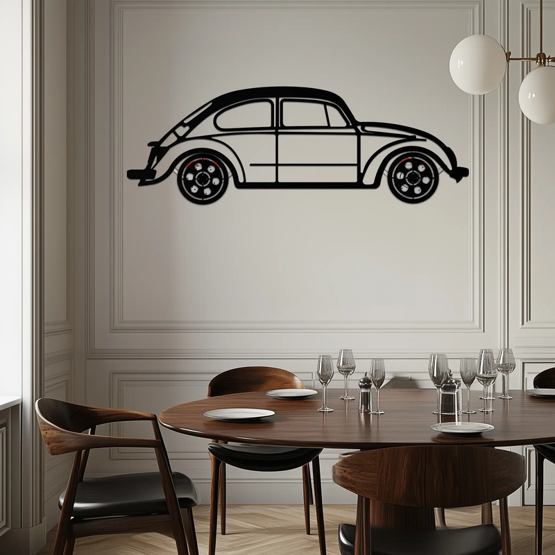 Volkswagen Beetle “Tosbiq” Metal Wall Art – Classic Bug Silhouette with Rotating Wheels-KAFMEKA068 by Enova Art