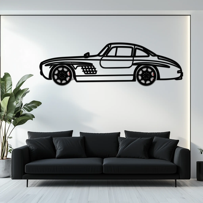 Mercedes 300 SL Metal Wall Art – Classic Gullwing Silhouette with Rotating Wheels ✨🏁KAFMEKA070 by Enova Art