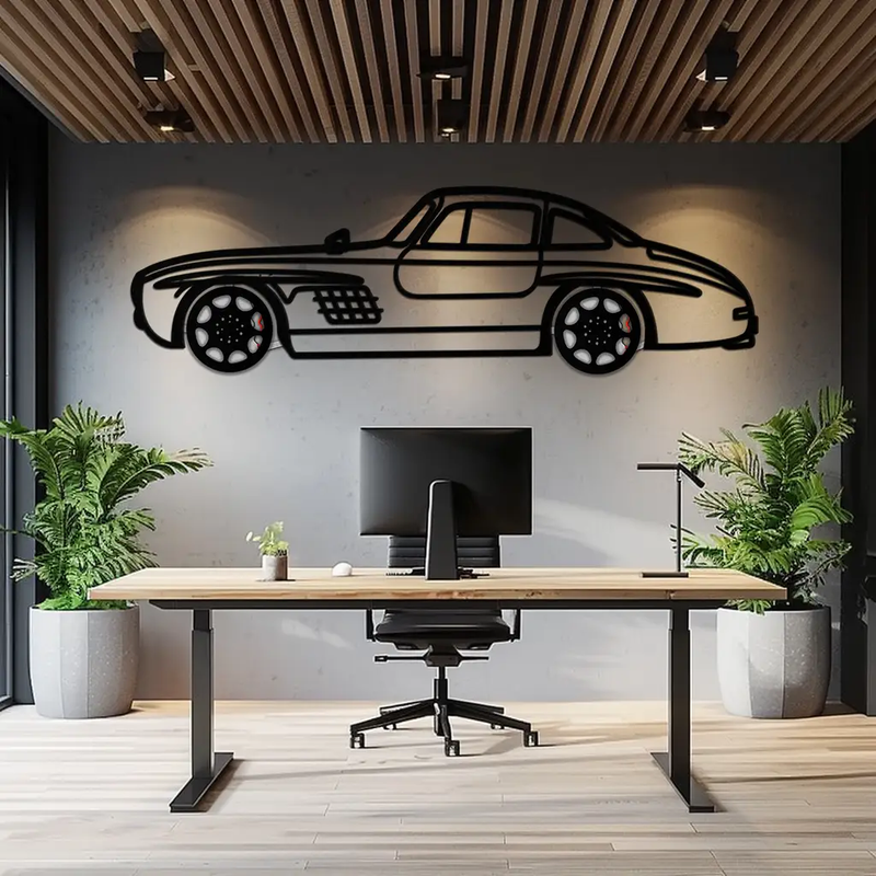 Mercedes 300 SL Metal Wall Art – Classic Gullwing Silhouette with Rotating Wheels ✨🏁KAFMEKA070 by Enova Art