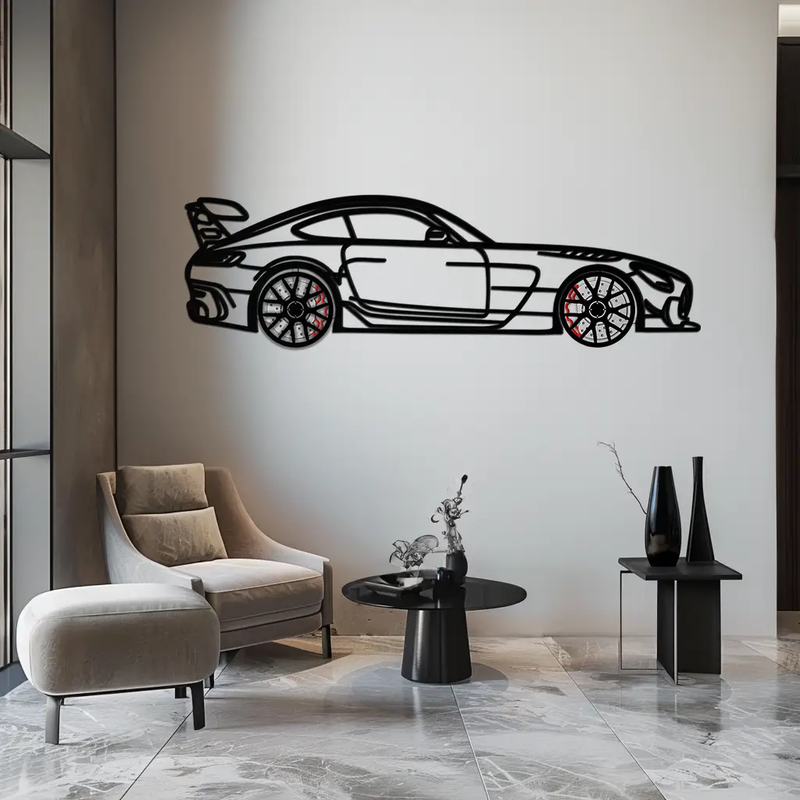 Mercedes AMG GT Metal Wall Art – Rotating Wheels • Luxury Car Silhouette Decor for Garage & HomeKAFMEKA072 by Enova Art