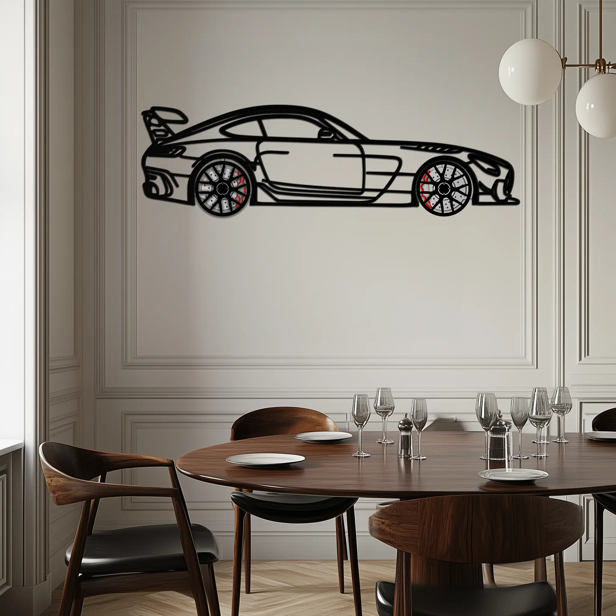 Mercedes AMG GT Metal Wall Art – Rotating Wheels • Luxury Car Silhouette Decor for Garage & HomeKAFMEKA072 by Enova Art