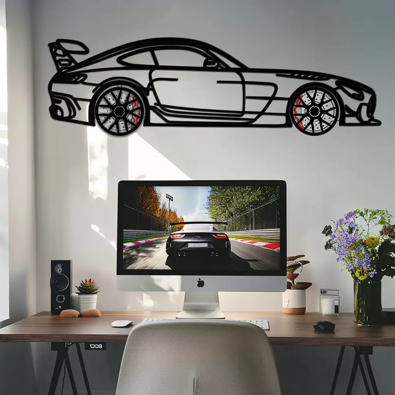 Mercedes AMG GT Metal Wall Art – Rotating Wheels • Luxury Car Silhouette Decor for Garage & HomeKAFMEKA072 by Enova Art