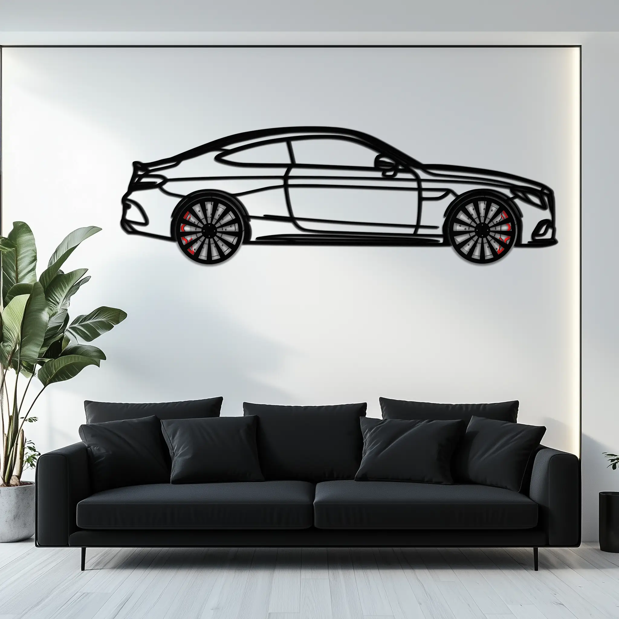Mercedes C300 Coupe Metal Wall Art – Rotating Wheels Edition – Luxury Car Silhouette Decor for Home, Office & Garage - KAFMEKA074 by Enova Art