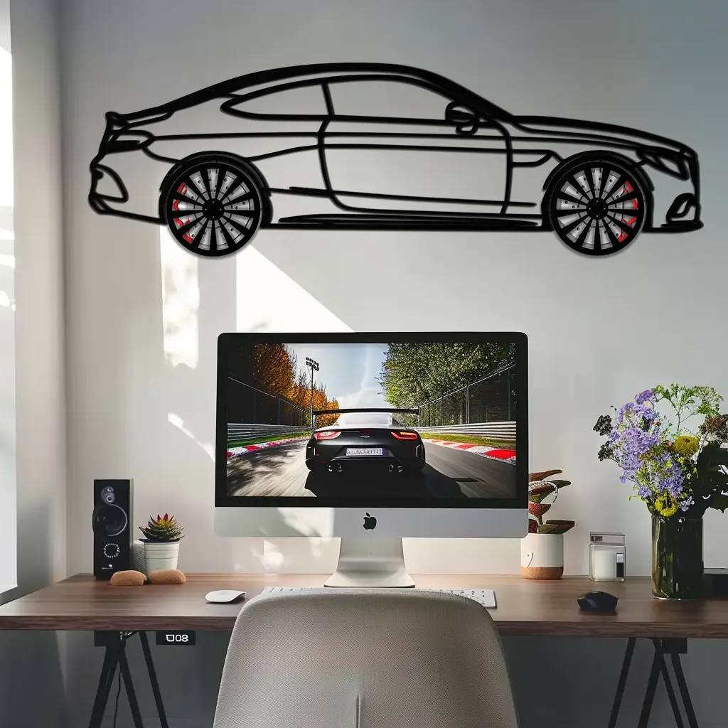 Mercedes C300 Coupe Metal Wall Art – Rotating Wheels Edition – Luxury Car Silhouette Decor for Home, Office & Garage - KAFMEKA074 by Enova Art