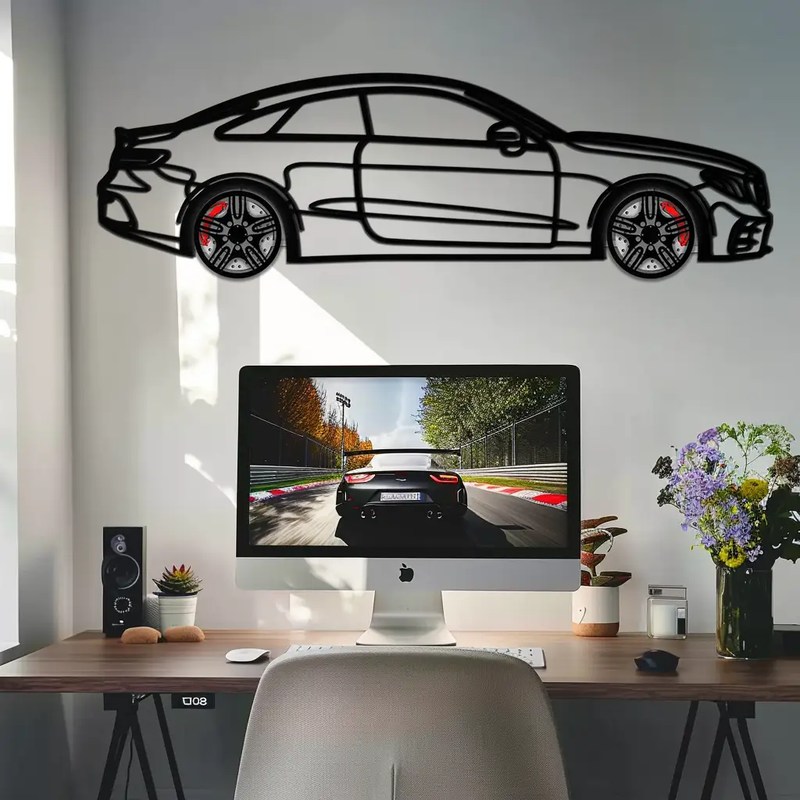 Mercedes E53 AMG Rotating Wheel Metal Wall Art – Luxury Coupe Silhouette Decor for Car Enthusiasts- KAFMEKA078 by Enova Art