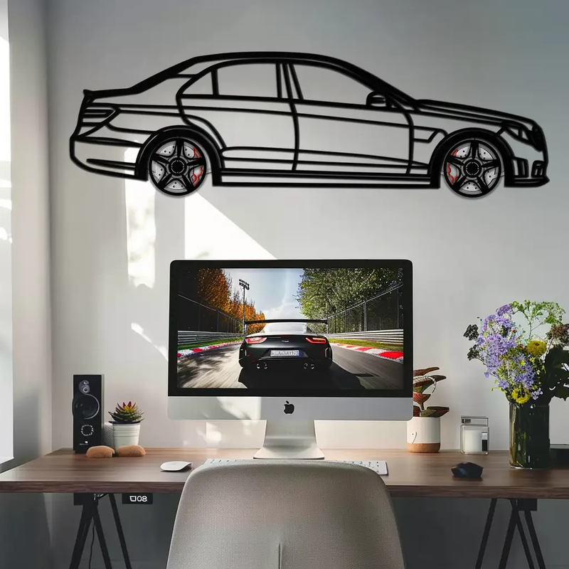 Mercedes E63 AMG Metal Wall Art – Rotating Wheels • Luxury Car Silhouette • Perfect Gift for Mercedes Lovers- KAFMEKA079 by Enova Art