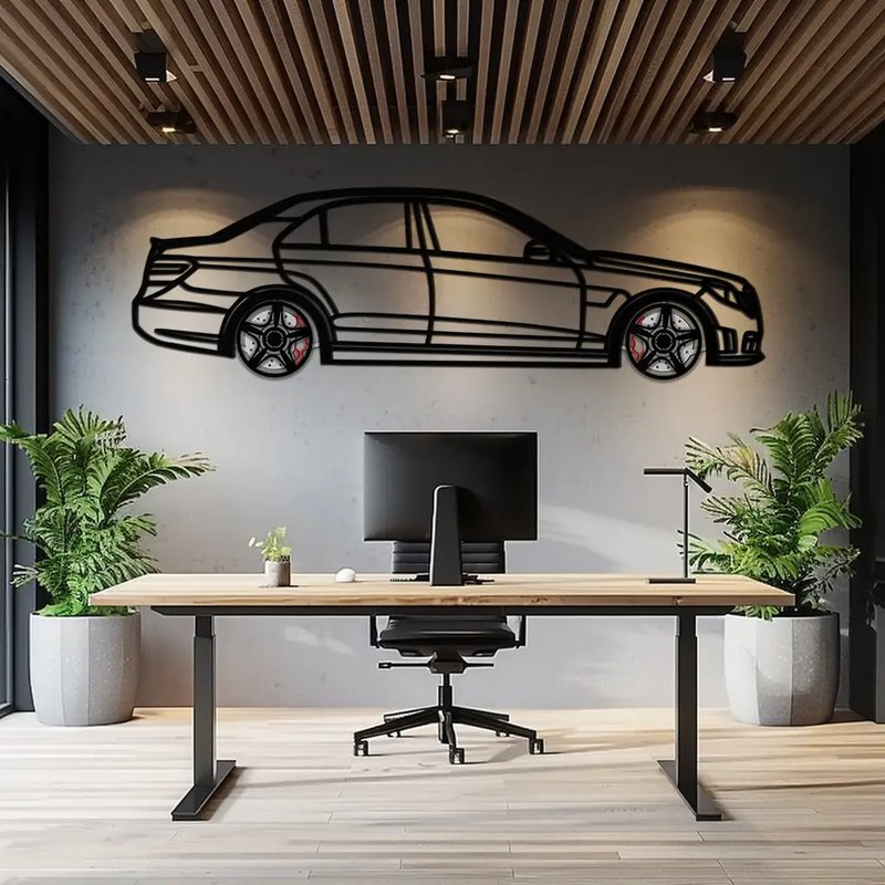 Mercedes E63 AMG Metal Wall Art – Rotating Wheels • Luxury Car Silhouette • Perfect Gift for Mercedes Lovers- KAFMEKA079 by Enova Art
