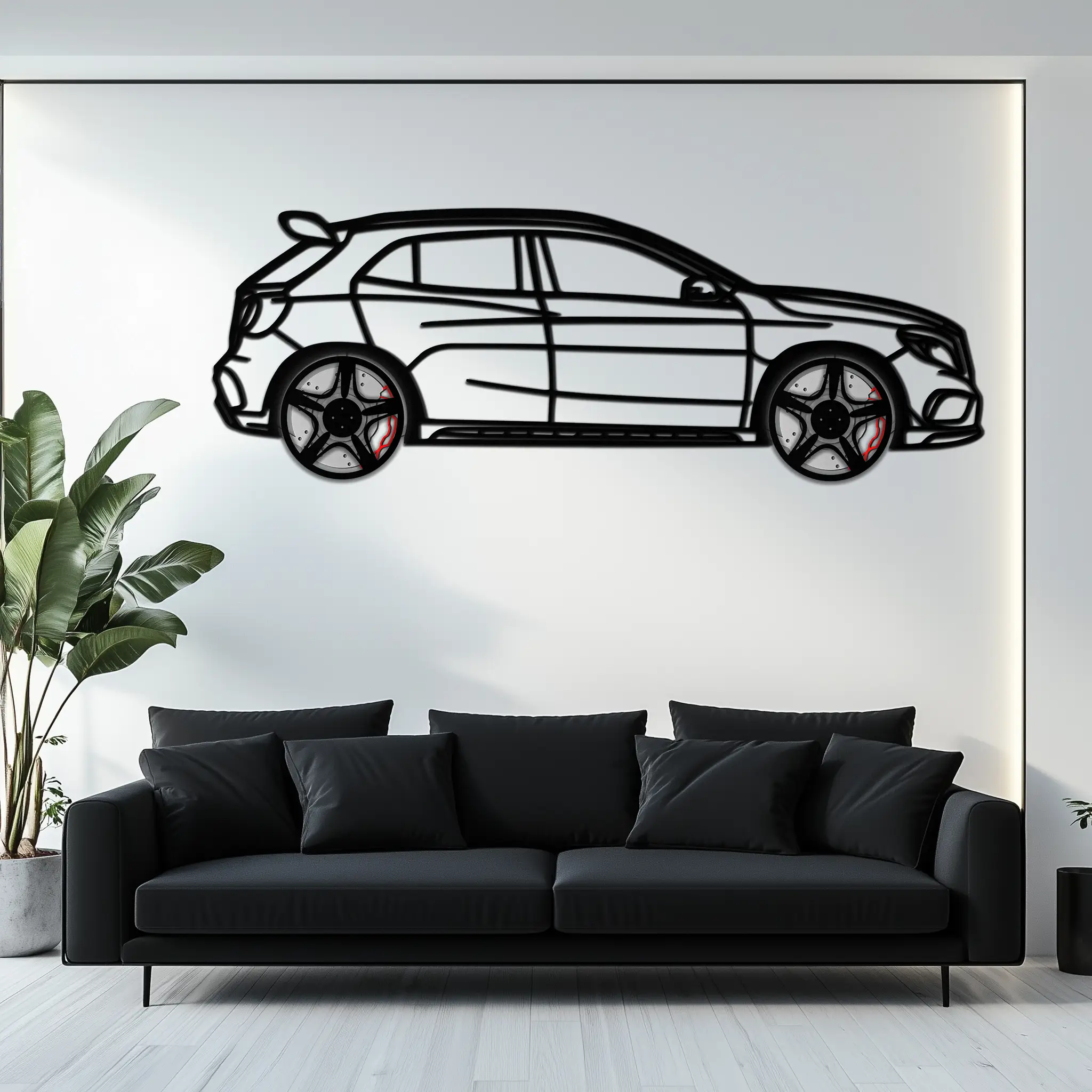 Mercedes GLA 45 Metal Wall Art – Rotating Wheel Car Silhouette Decor | Luxury Automotive Gift for Car Lovers- KAFMEKA080 by Enova Art