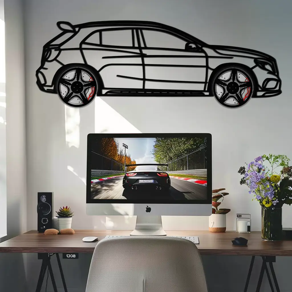 Mercedes GLA 45 Metal Wall Art – Rotating Wheel Car Silhouette Decor | Luxury Automotive Gift for Car Lovers- KAFMEKA080 by Enova Art