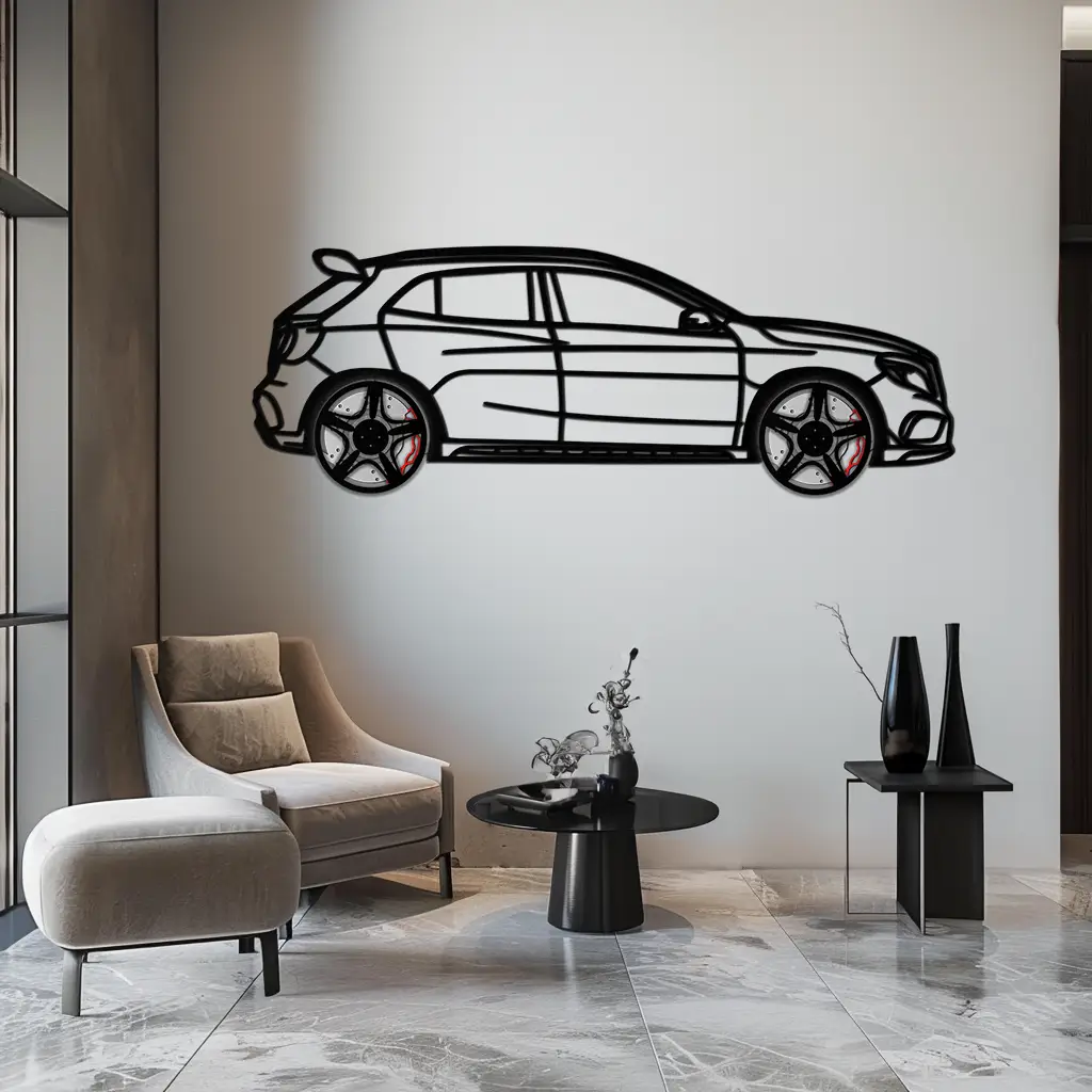 Mercedes GLA 45 Metal Wall Art – Rotating Wheel Car Silhouette Decor | Luxury Automotive Gift for Car Lovers- KAFMEKA080 by Enova Art