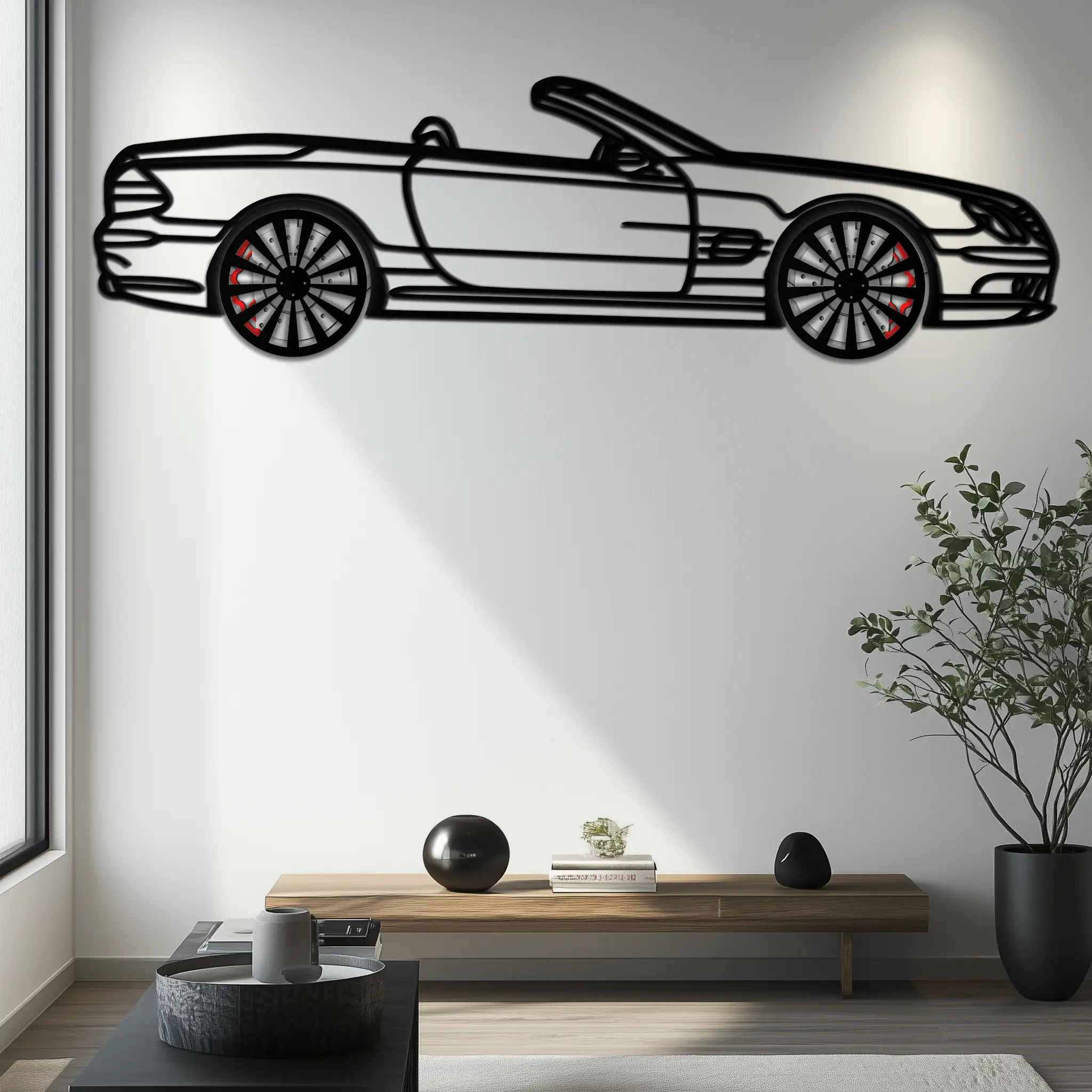 Mercedes SL55 R230 Metal Wall Art – Rotating Wheels Car Silhouette Decor – AMG-Inspired Gift for Car Lovers 🚗✨ -KAFMEKA082 by Enova Art
