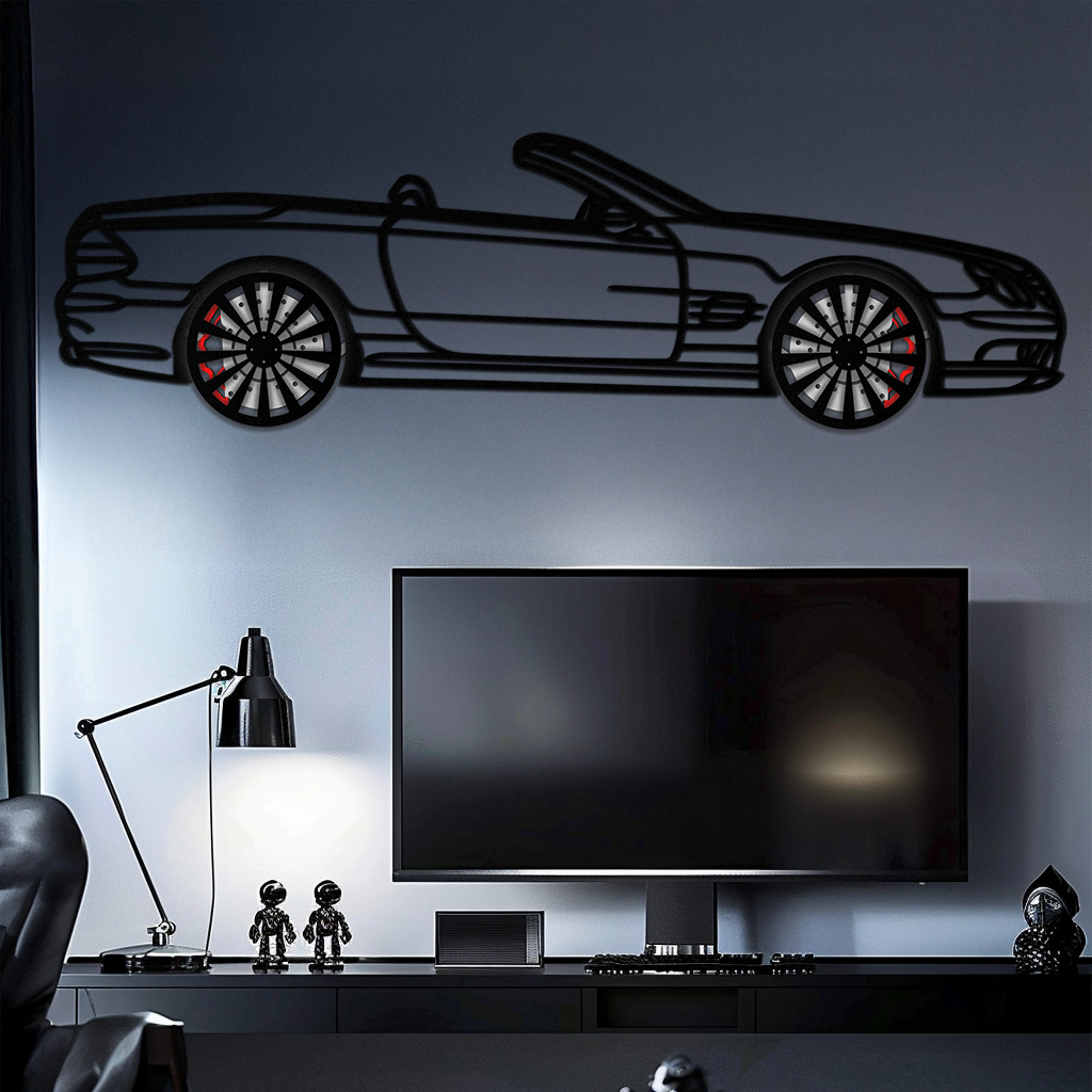 Mercedes SL55 R230 Metal Wall Art – Rotating Wheels Car Silhouette Decor – AMG-Inspired Gift for Car Lovers 🚗✨ -KAFMEKA082 by Enova Art