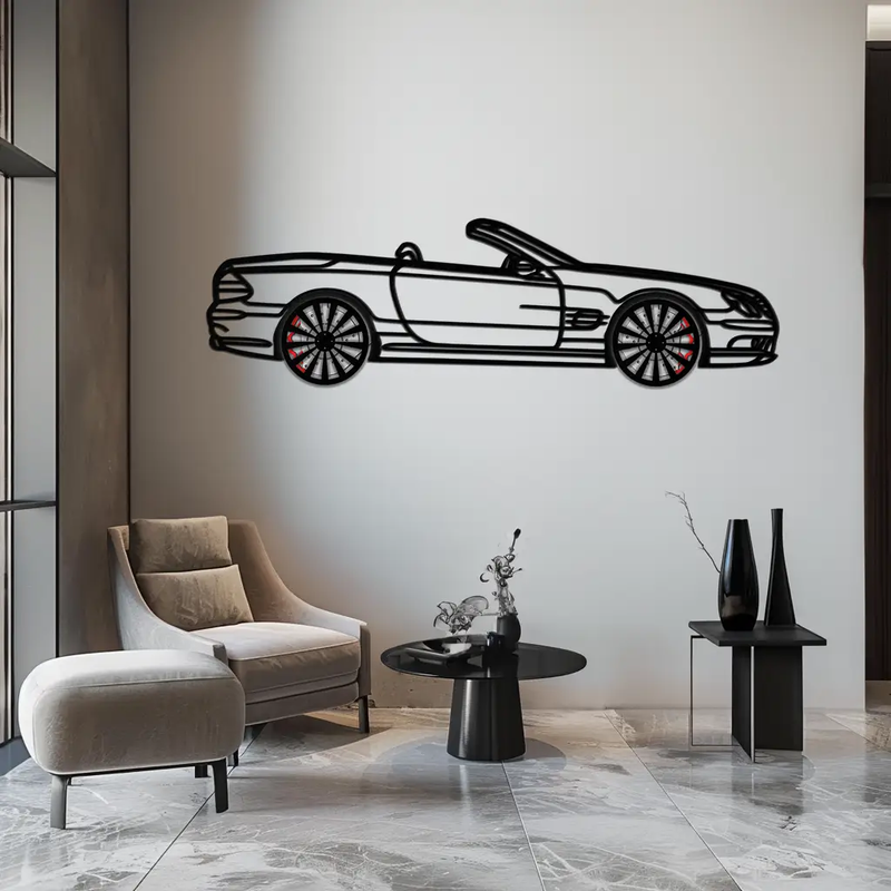 Mercedes SL55 R230 Metal Wall Art – Rotating Wheels Car Silhouette Decor – AMG-Inspired Gift for Car Lovers 🚗✨ -KAFMEKA082 by Enova Art
