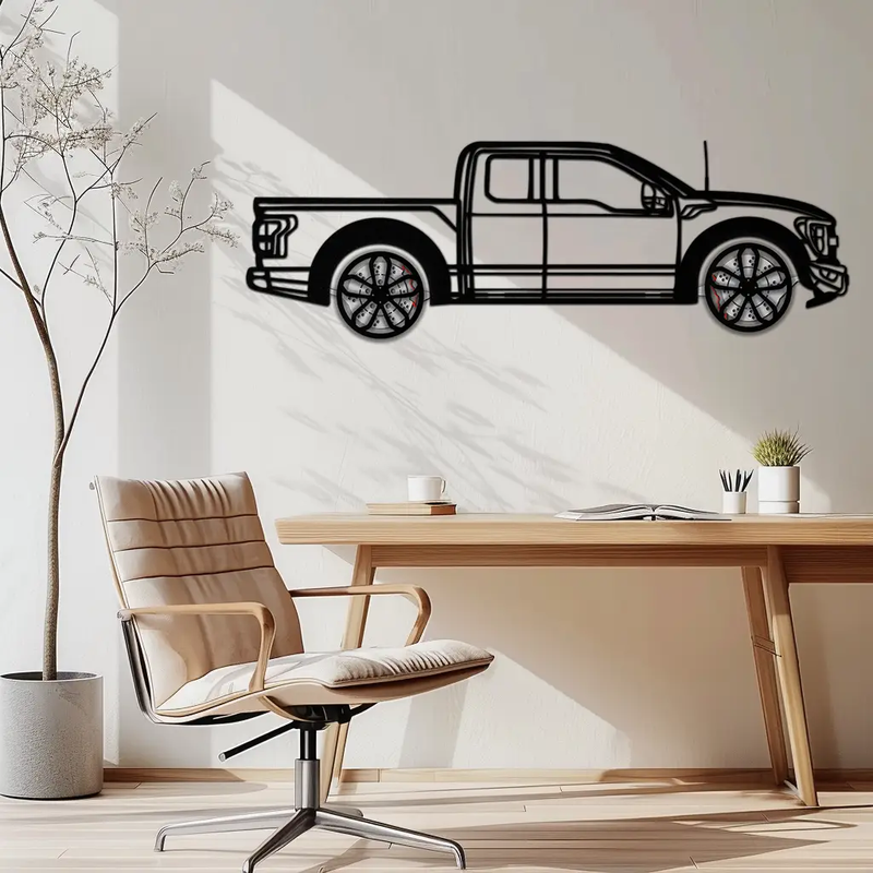 Ford F-150 Raptor Metal Wall Art with Rotating Wheels - 3D Interactive Truck Silhouette - Garage & Office Decor-KAFMEKA085 by Enova Art