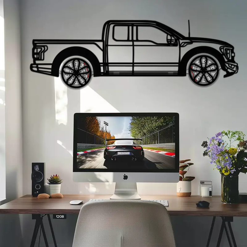 Ford F-150 Raptor Metal Wall Art with Rotating Wheels - 3D Interactive Truck Silhouette - Garage & Office Decor-KAFMEKA085 by Enova Art