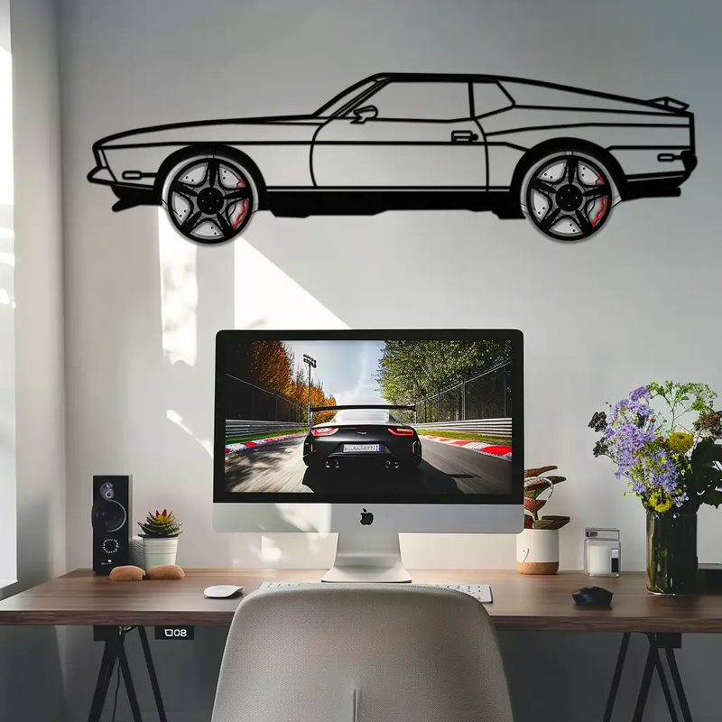 Ford Mustang 1971 Metal Car Wall Art – Rotating Wheels Classic Muscle Car Decor, Garage & Office Gift-KAFMEKA086 by Enova Art