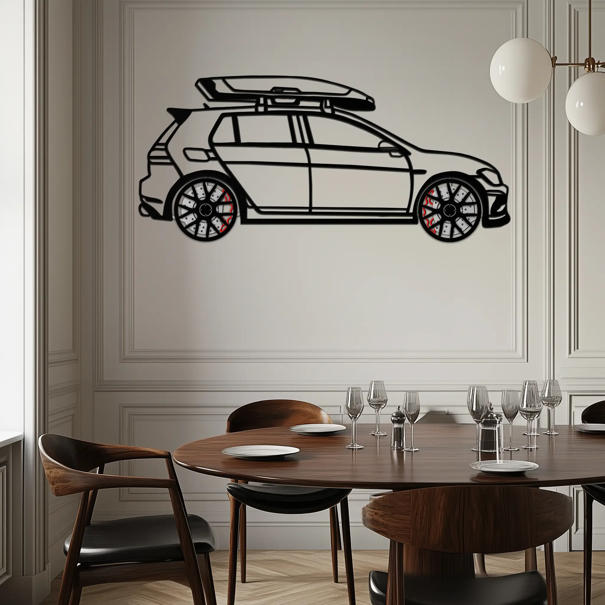 Volkswagen Golf R Spectrum Metal Wall Art – Rotating Wheels Car Silhouette Wall Decor, Unique Gift for Car Lovers-KAFMEKA090 by Enova Art