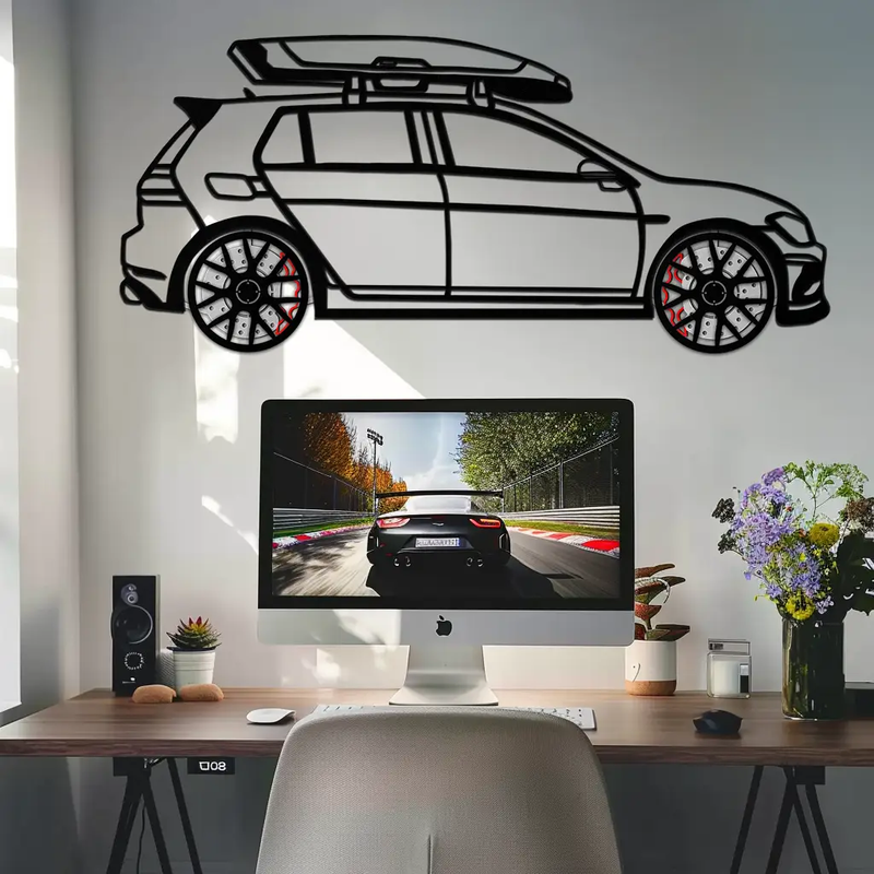 Volkswagen Golf R Spectrum Metal Wall Art – Rotating Wheels Car Silhouette Wall Decor, Unique Gift for Car Lovers-KAFMEKA090 by Enova Art