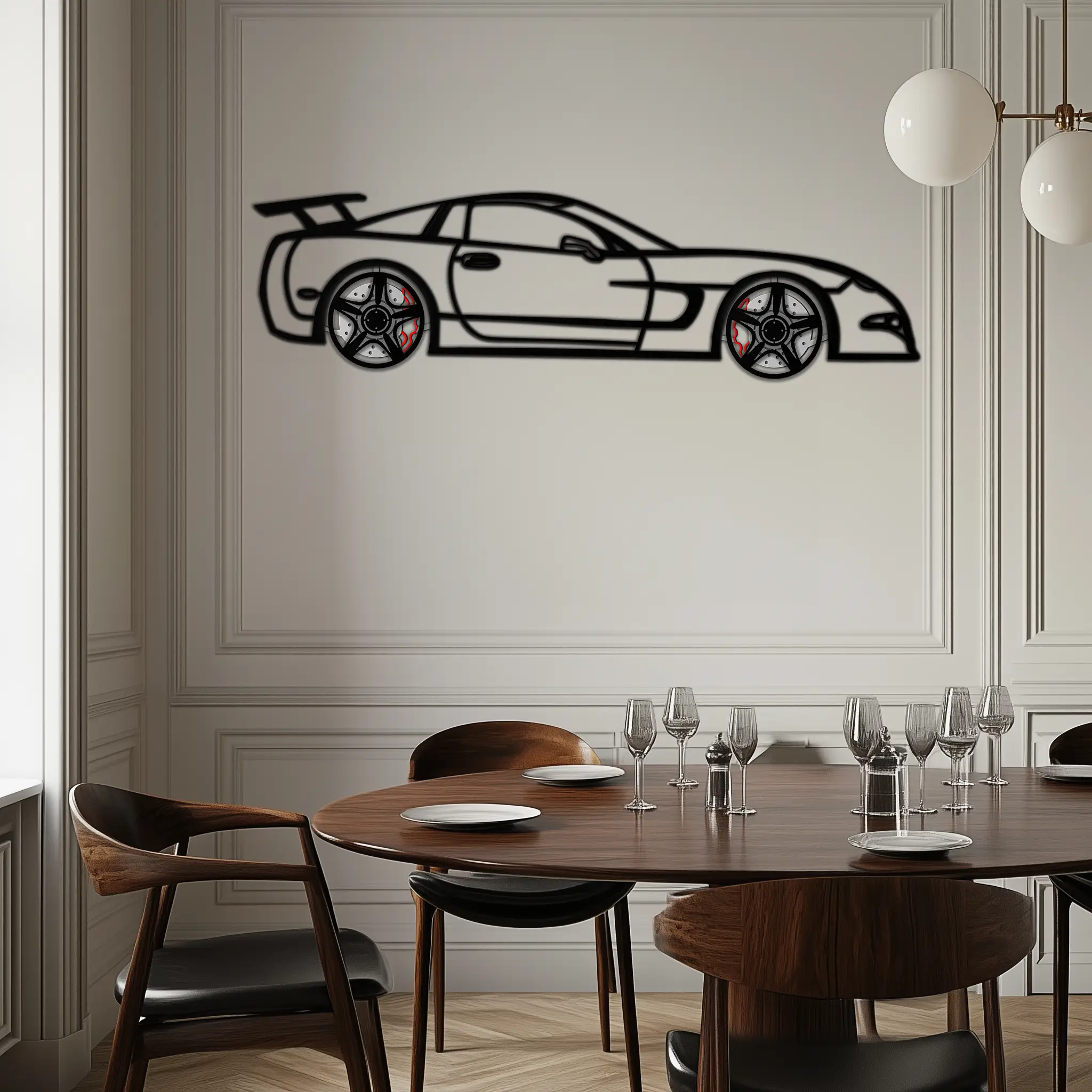 Chevrolet Corvette C5 Metal Wall Art – Rotating Wheels Sports Car Silhouette Wall Decor Gift-KAFMEKA092 by Enova Art