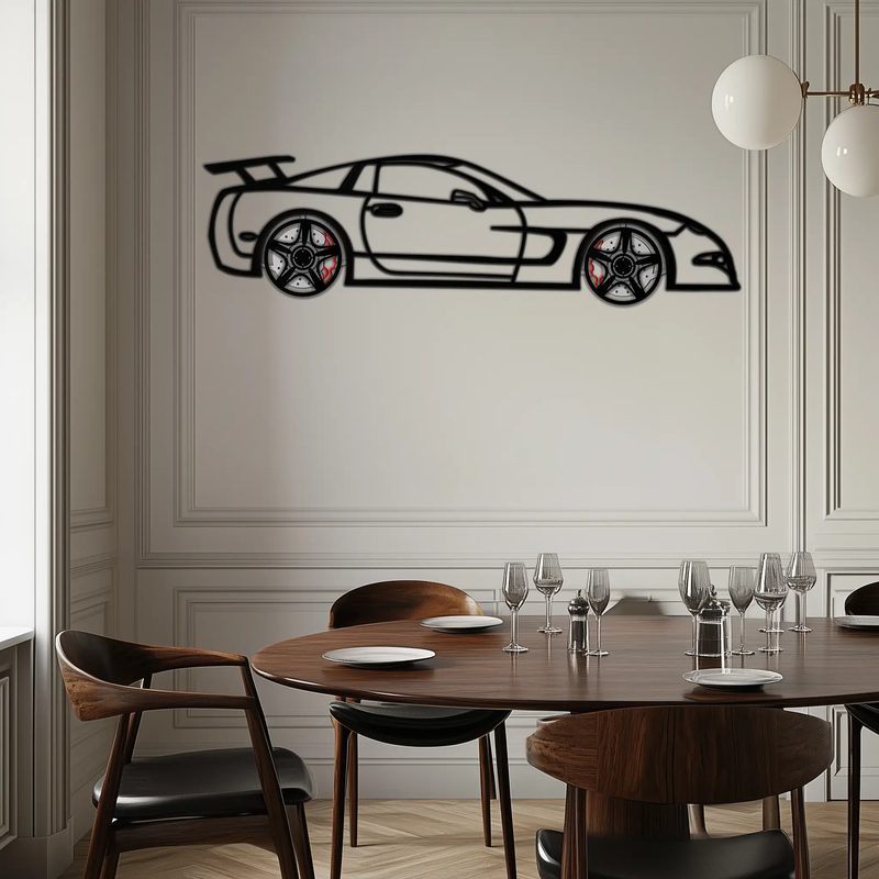 Chevrolet Corvette C5 Metal Wall Art – Rotating Wheels Sports Car Silhouette Wall Decor Gift-KAFMEKA092 by Enova Art