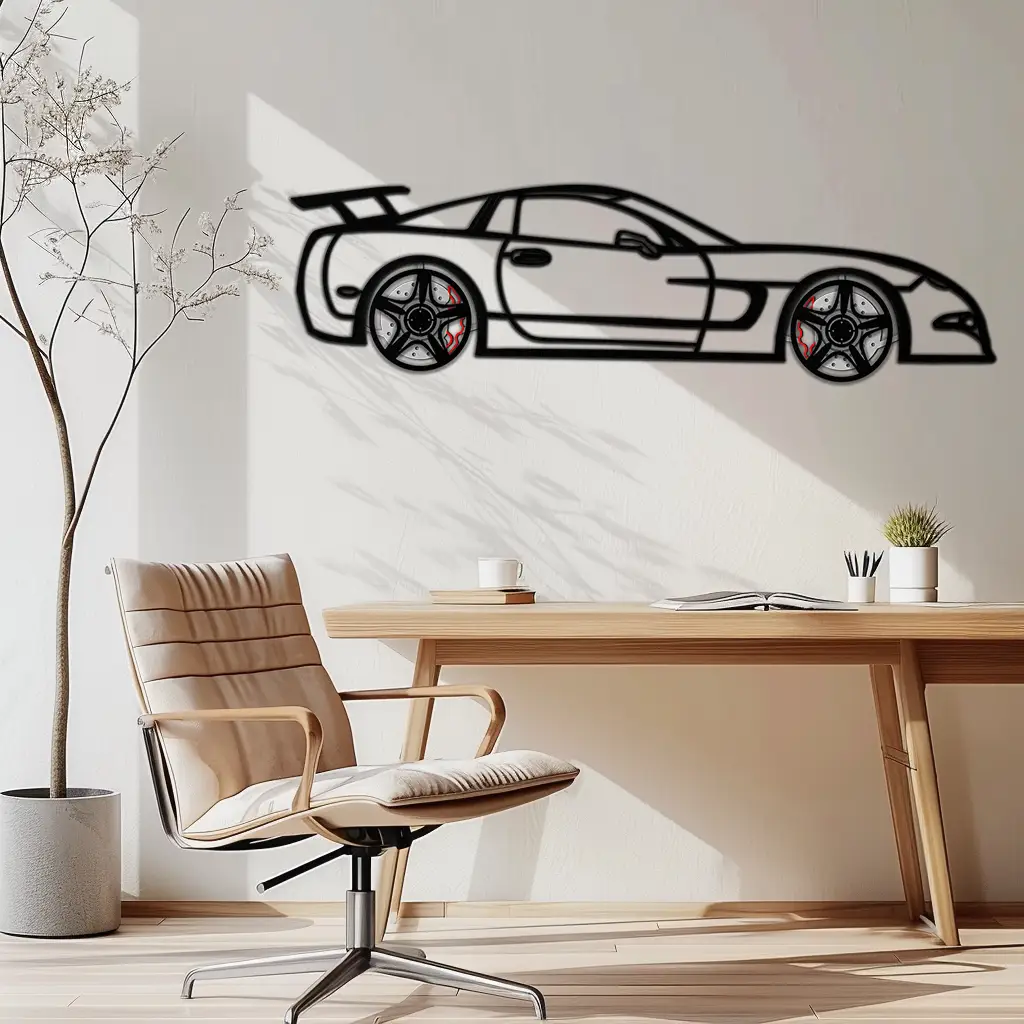 Chevrolet Corvette C5 Metal Wall Art – Rotating Wheels Sports Car Silhouette Wall Decor Gift-KAFMEKA092 by Enova Art