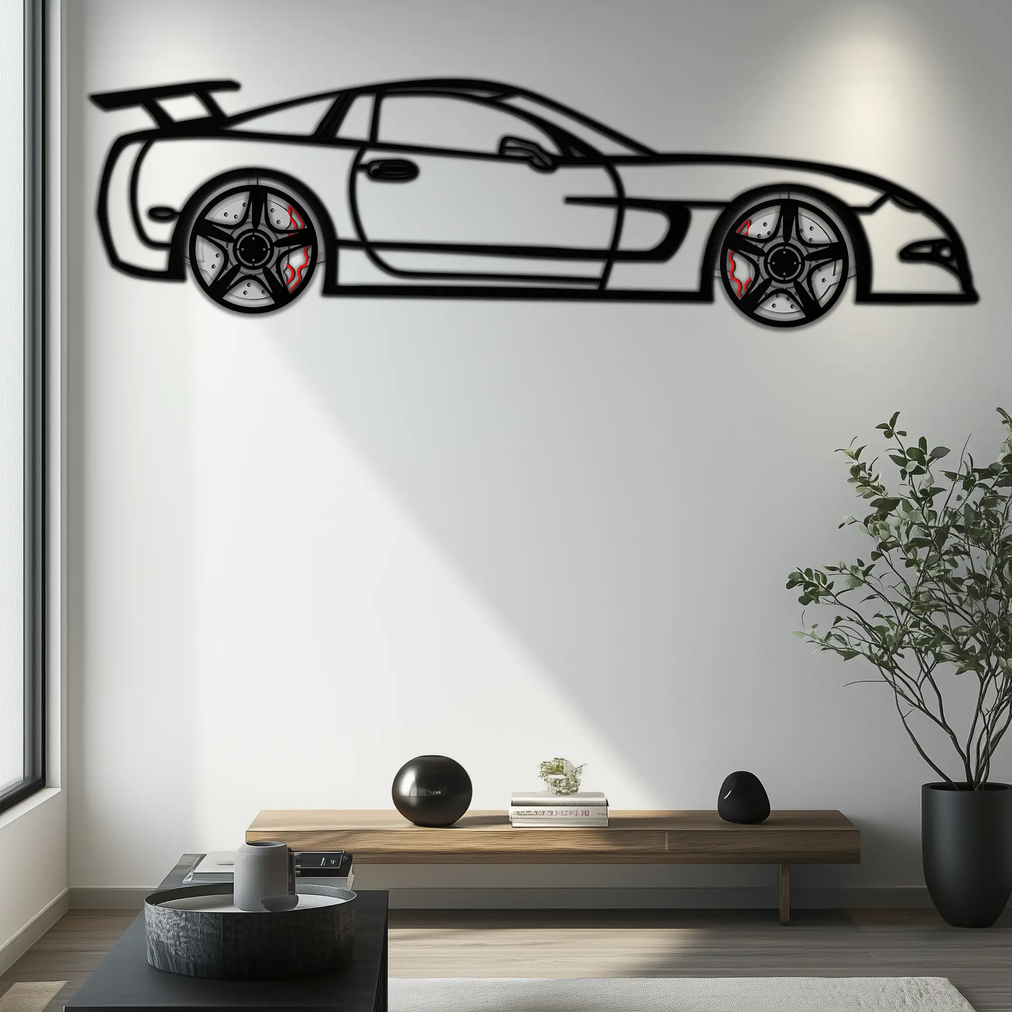 Chevrolet Corvette C5 Metal Wall Art – Rotating Wheels Sports Car Silhouette Wall Decor Gift-KAFMEKA092 by Enova Art