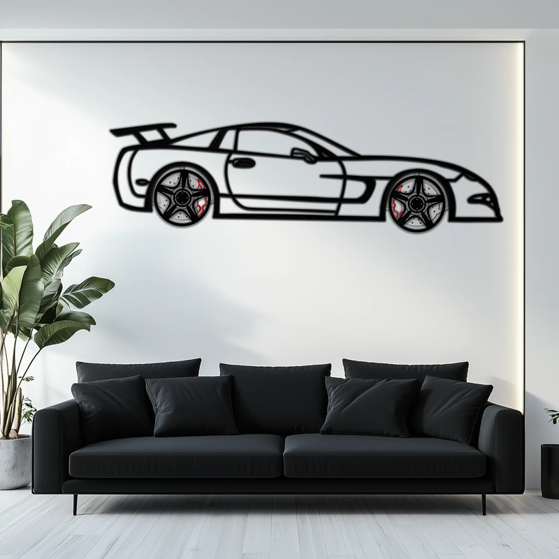 Chevrolet Corvette C5 Metal Wall Art – Rotating Wheels Sports Car Silhouette Wall Decor Gift-KAFMEKA092 by Enova Art
