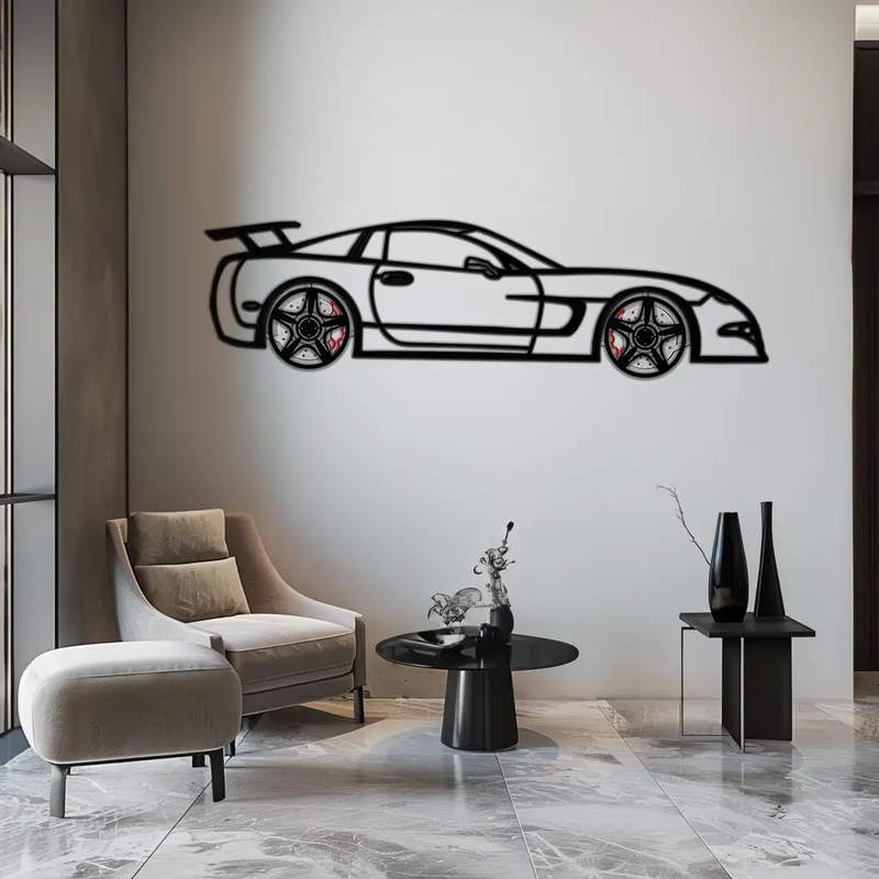 Chevrolet Corvette C5 Metal Wall Art – Rotating Wheels Sports Car Silhouette Wall Decor Gift-KAFMEKA092 by Enova Art