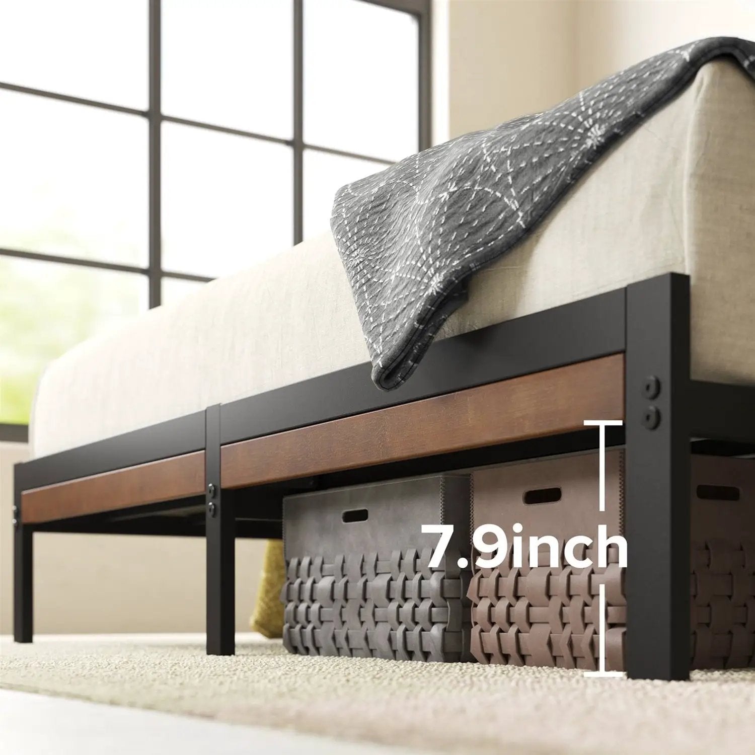 Full Metal Platform Bed Frame with Bamboo Wood Slat Headboard and Footboard by HomePacific