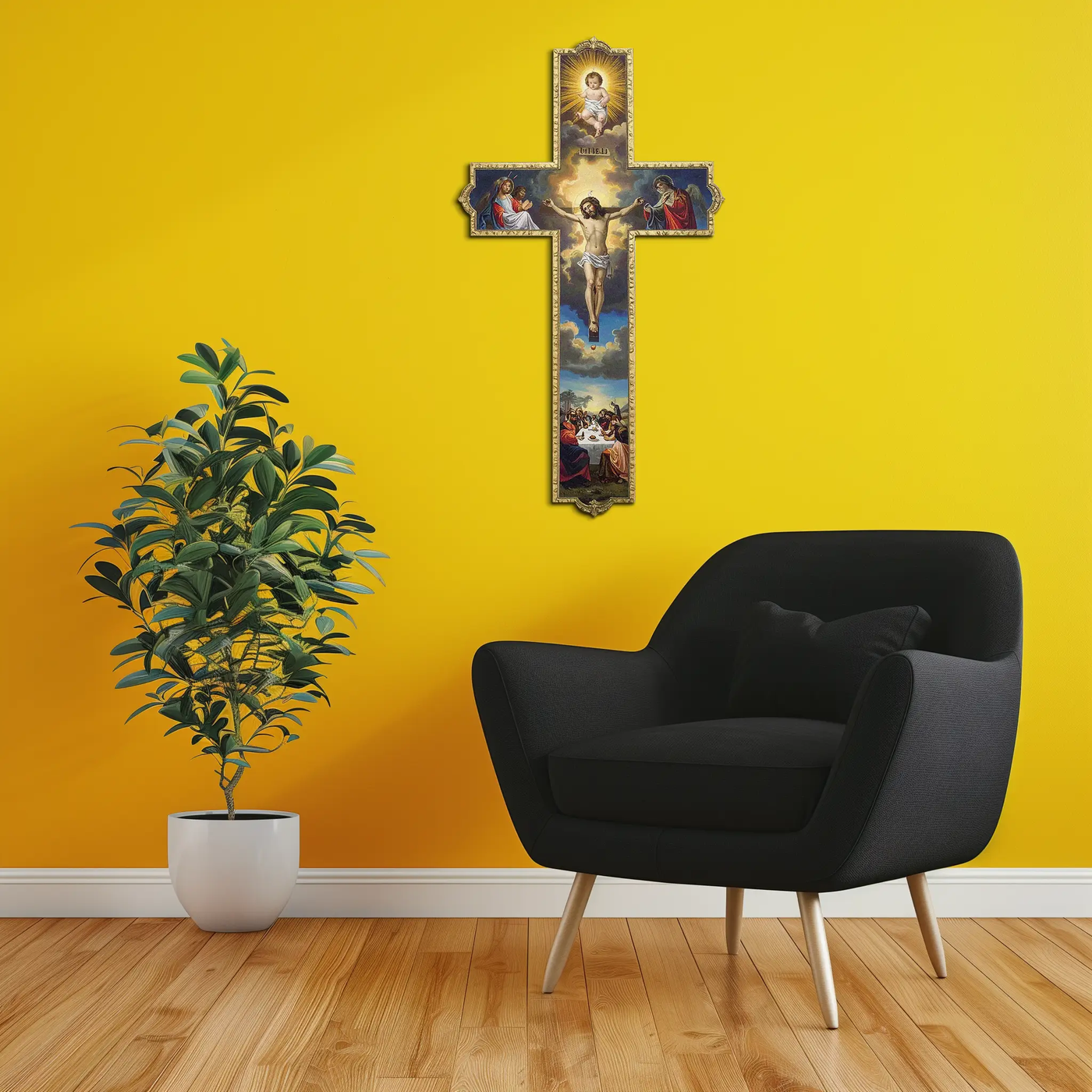 Sacred Cross Metal Wall Art – Christian UV Printed Religious Decor-KAFUVM011 by Enova Art
