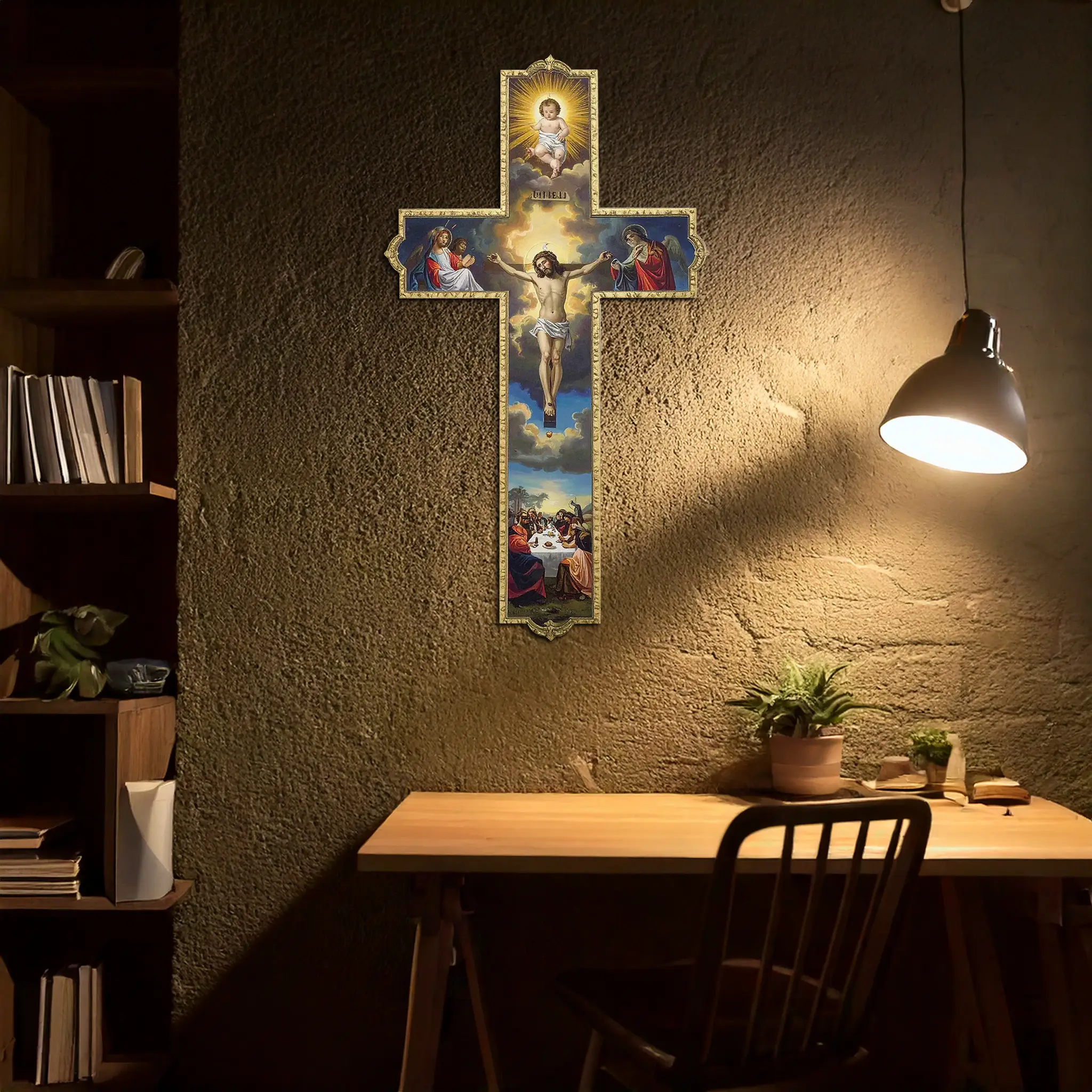 Sacred Cross Metal Wall Art – Christian UV Printed Religious Decor-KAFUVM011 by Enova Art