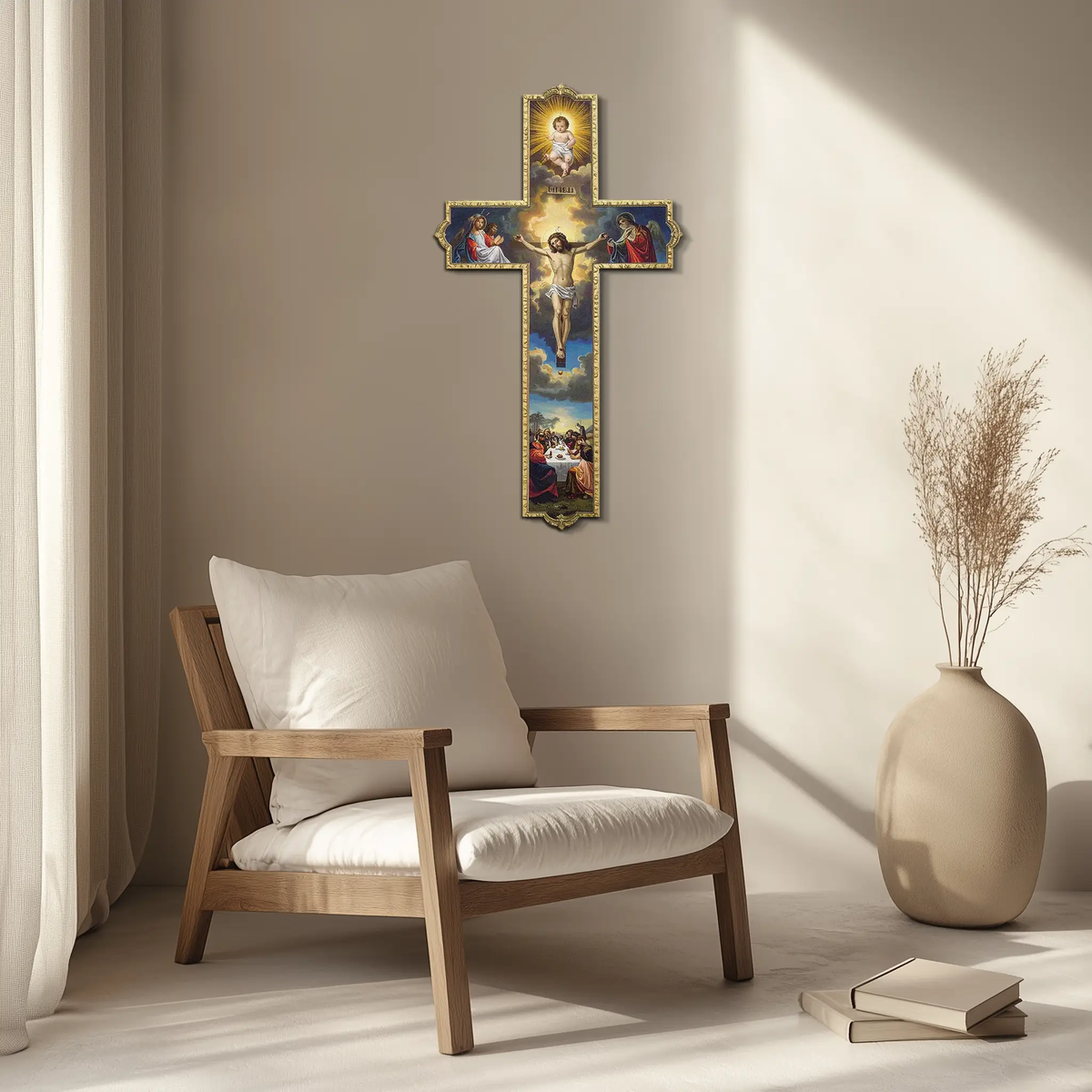 Sacred Cross Metal Wall Art – Christian UV Printed Religious Decor-KAFUVM011 by Enova Art