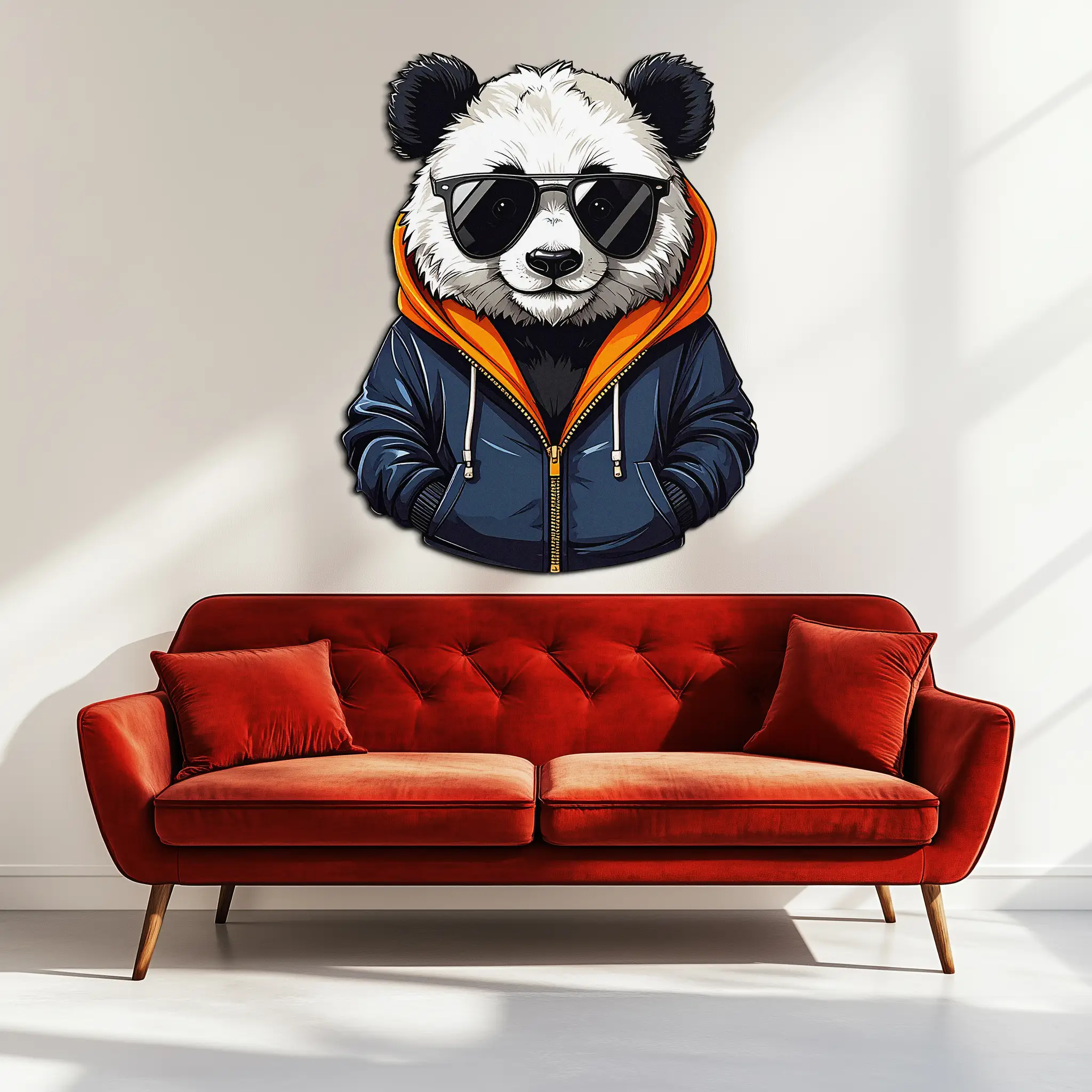 Cool Panda with Hoodie Metal Wall Art – Urban Animal UV Print Decor-KAFUVM001 by Enova Art