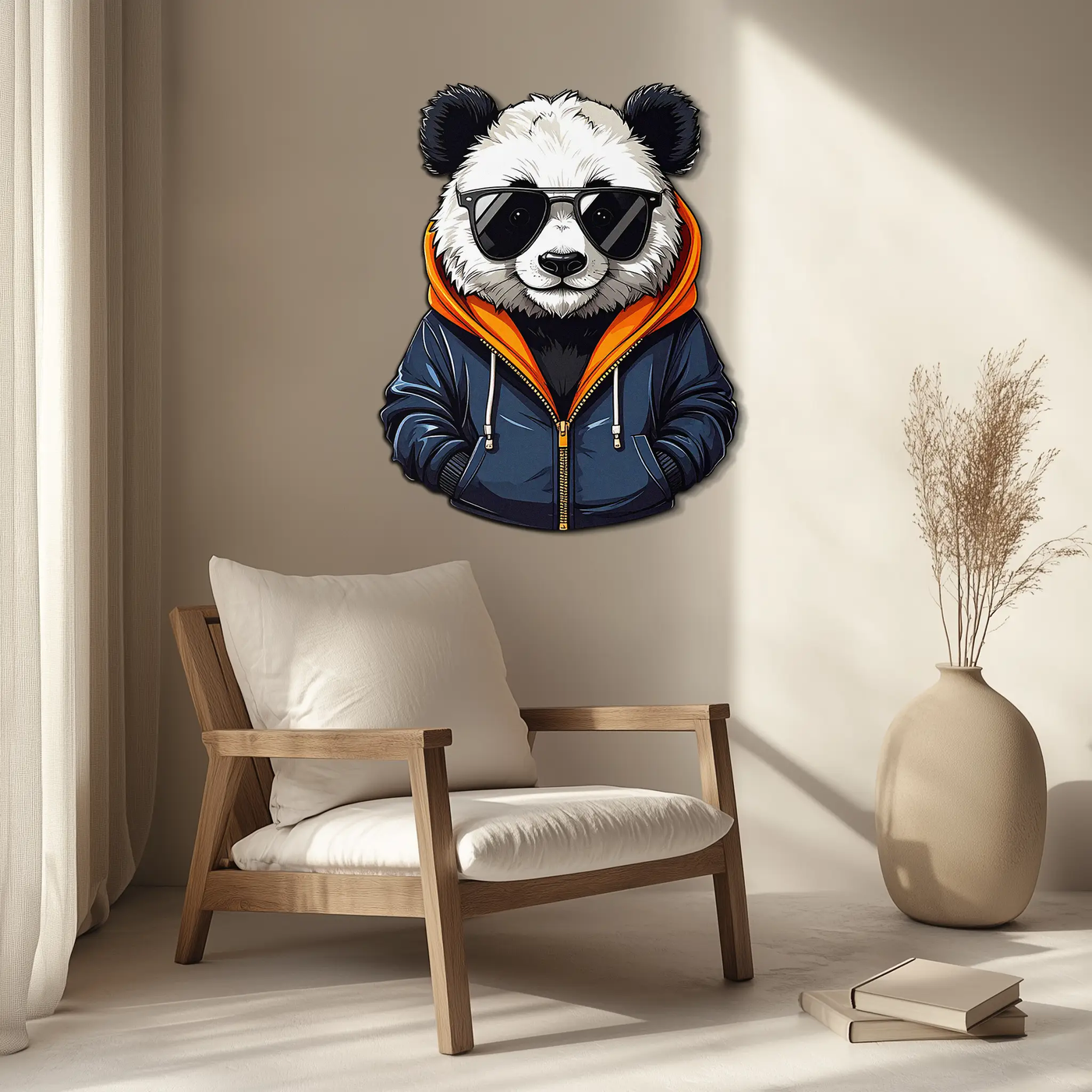 Cool Panda with Hoodie Metal Wall Art – Urban Animal UV Print Decor-KAFUVM001 by Enova Art