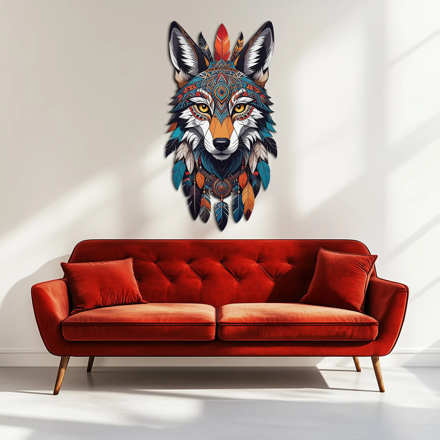 Colorful Tribal Wolf Metal Wall Art – Spirit Animal UV Decor-KAFUVM002 by Enova Art