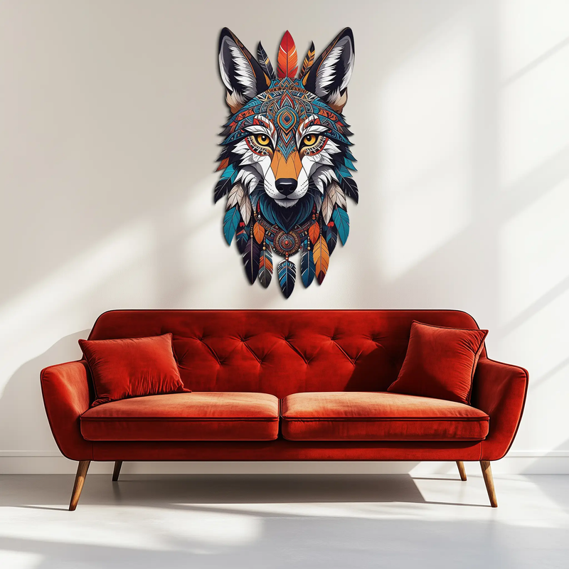 Colorful Tribal Wolf Metal Wall Art – Spirit Animal UV Decor-KAFUVM002 by Enova Art