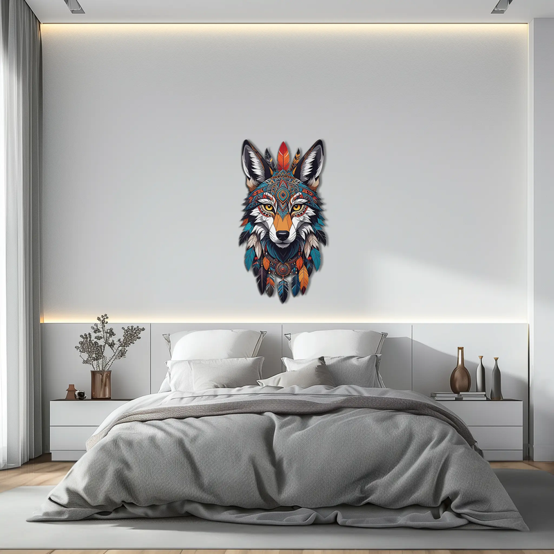 Colorful Tribal Wolf Metal Wall Art – Spirit Animal UV Decor-KAFUVM002 by Enova Art