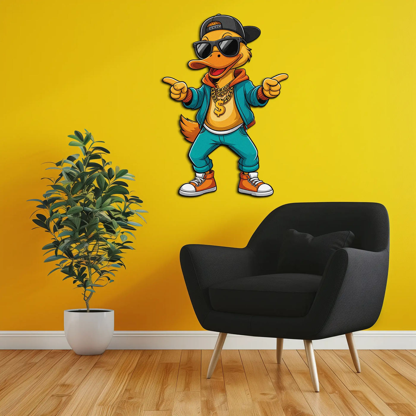 Hip Hop Duck Metal Wall Art – Funny UV Printed Urban Decor-KAFUVM004 by Enova Art
