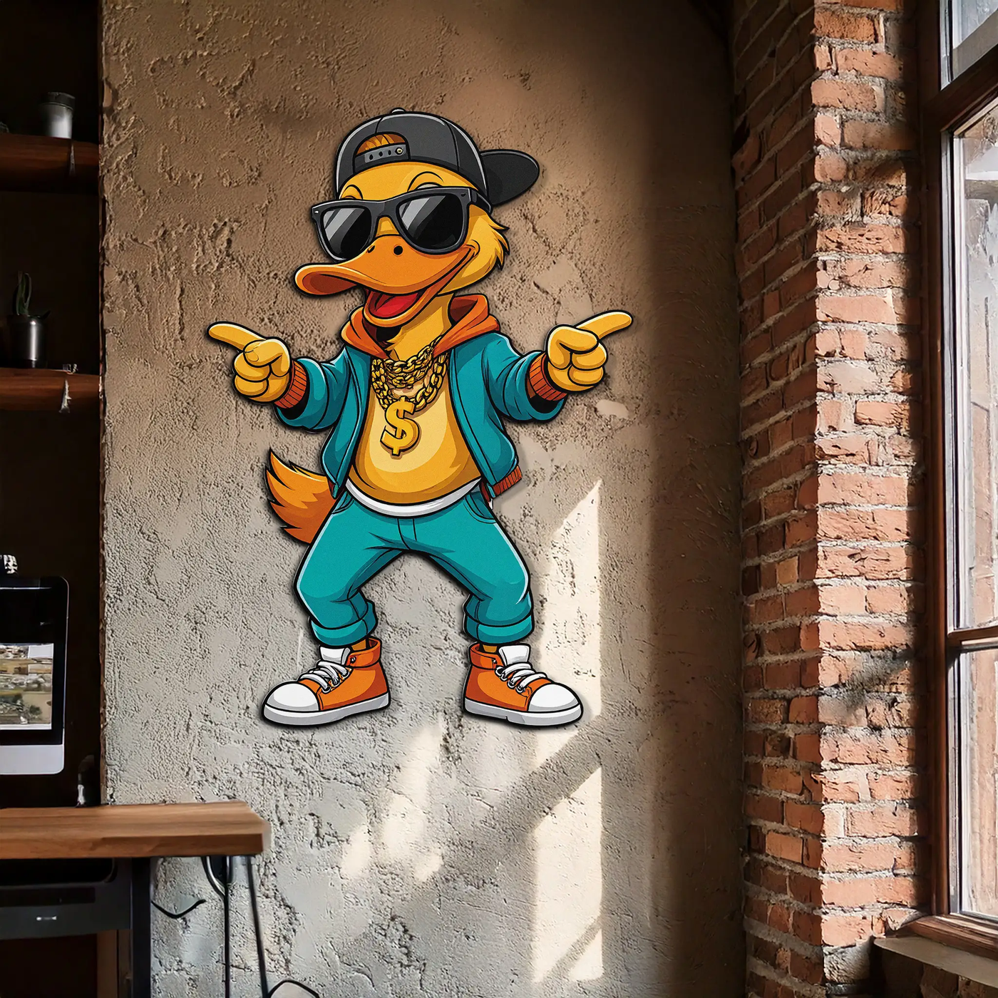 Hip Hop Duck Metal Wall Art – Funny UV Printed Urban Decor-KAFUVM004 by Enova Art