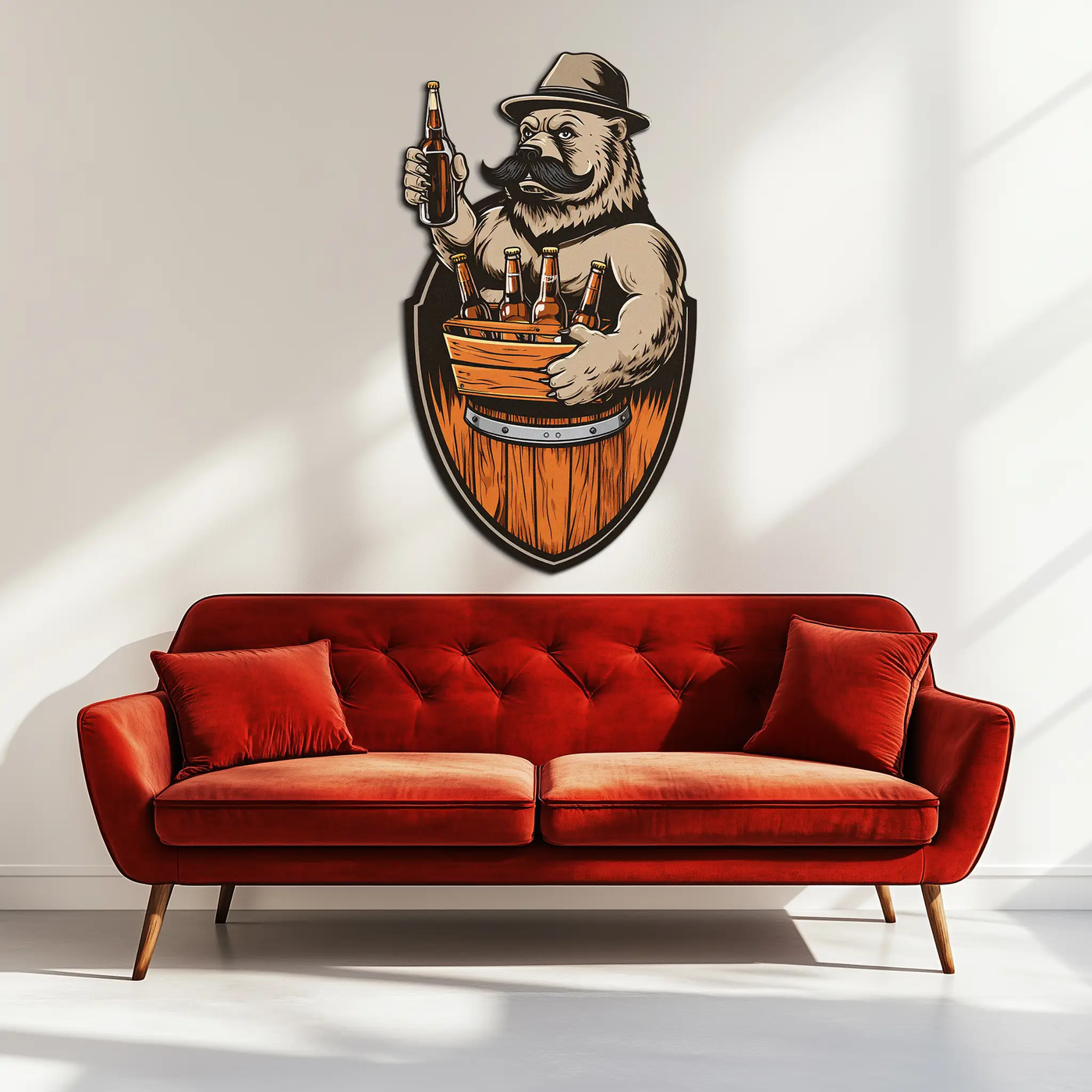 Bearded Beer Bear Metal Wall Art – Funny Bar UV Decor-KAFUVM006 by Enova Art