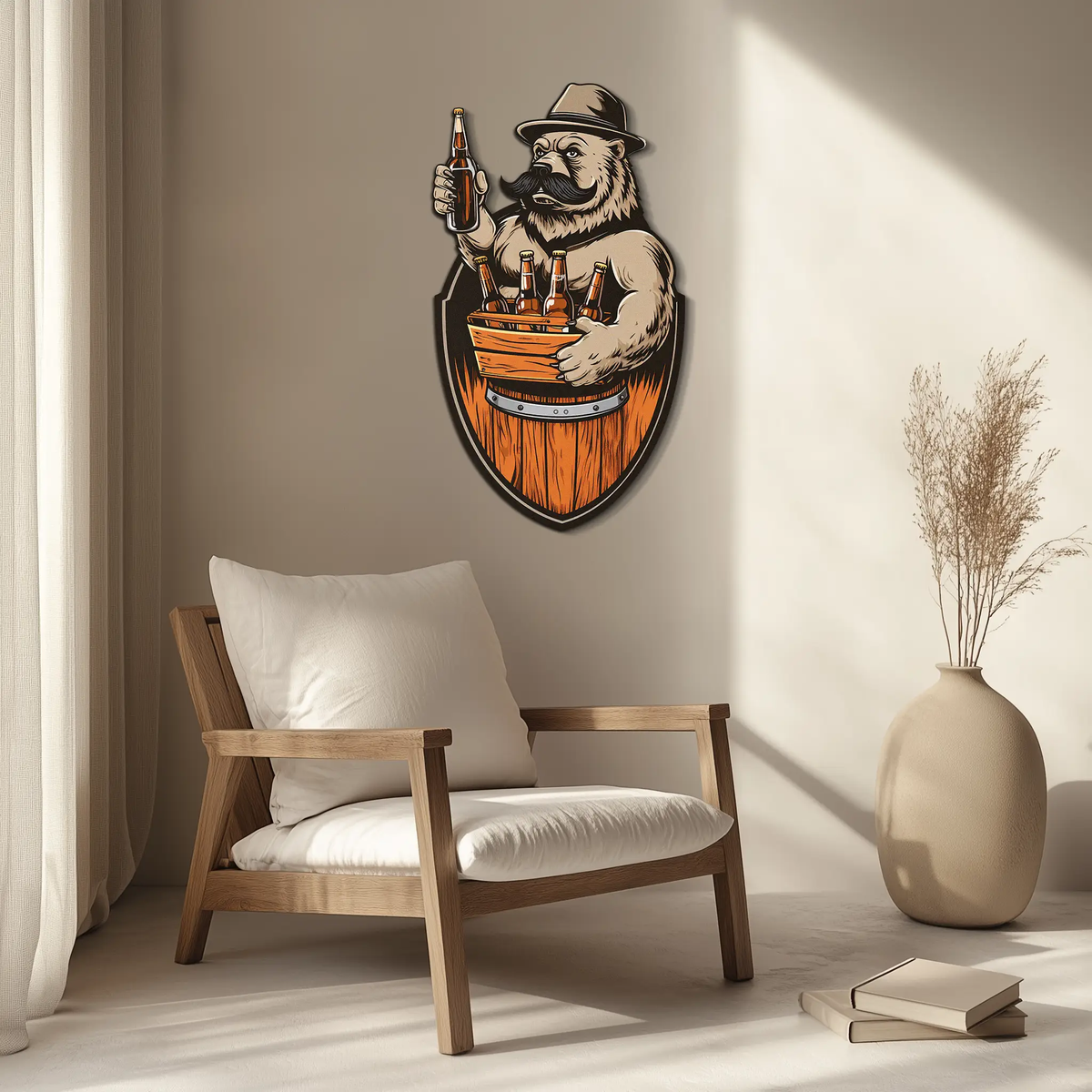 Bearded Beer Bear Metal Wall Art – Funny Bar UV Decor-KAFUVM006 by Enova Art
